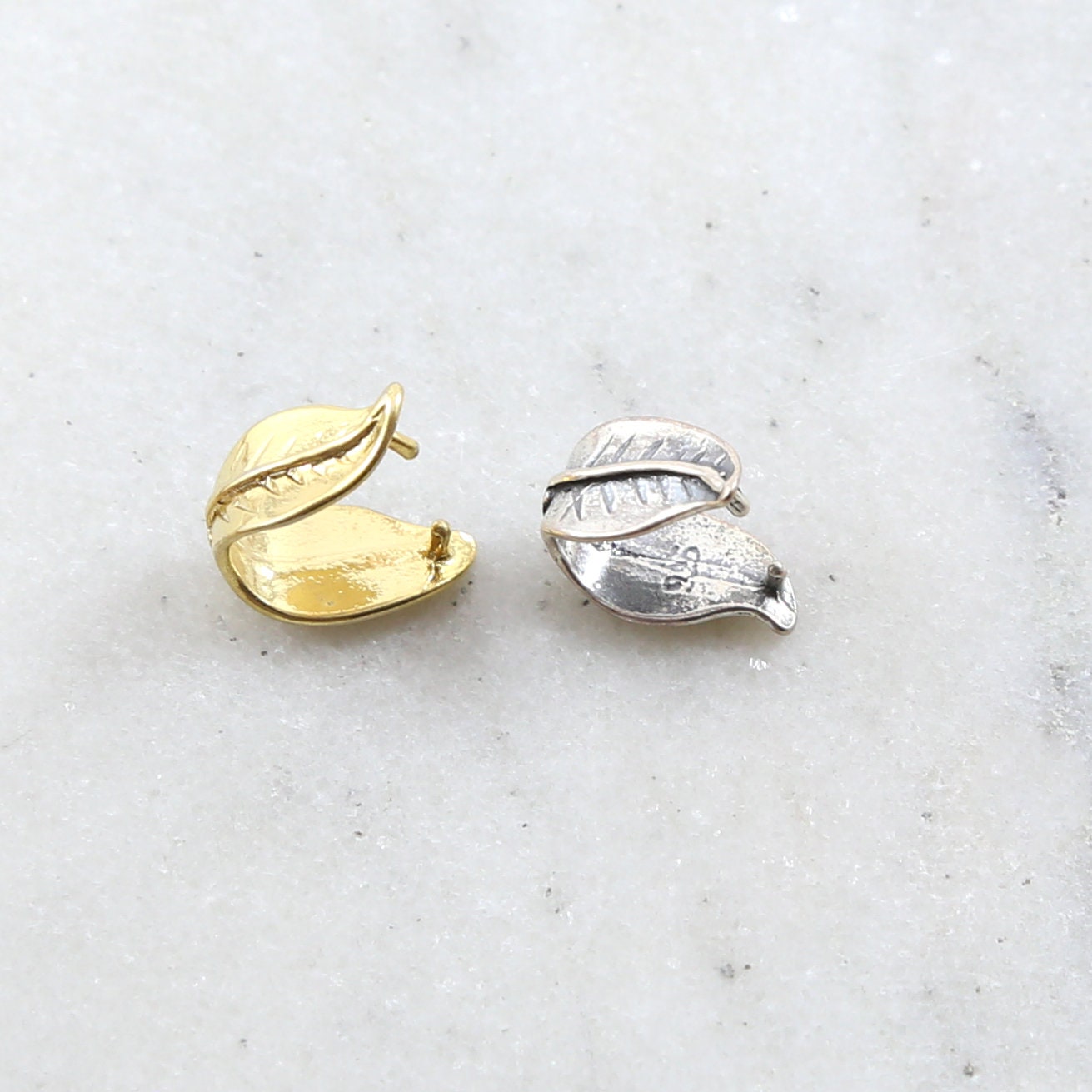 12mmx12mm Sterling Silver or Vermeil Leaf Nature Pinch Bail in or Necklace
