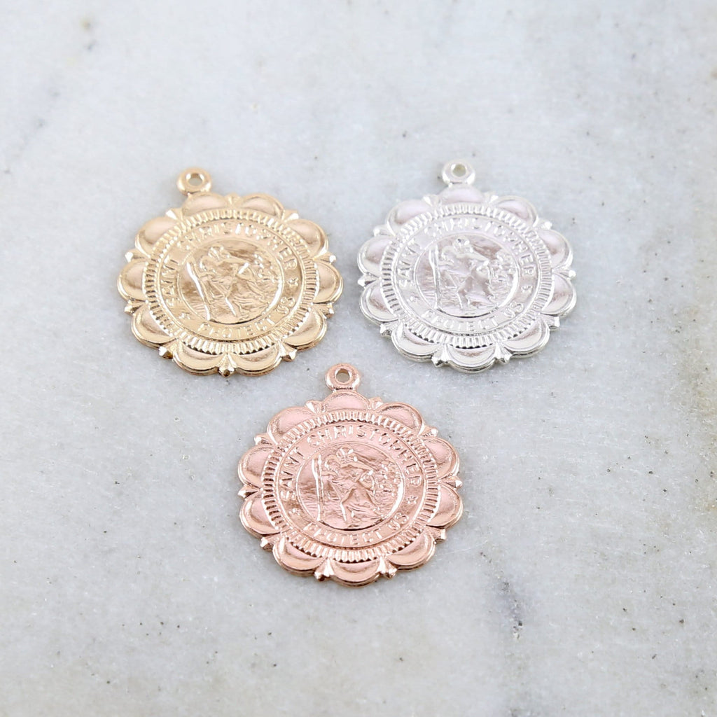 25mmx21mm Sterling Silver or 14K Gold Filled Saint Christopher Medallion