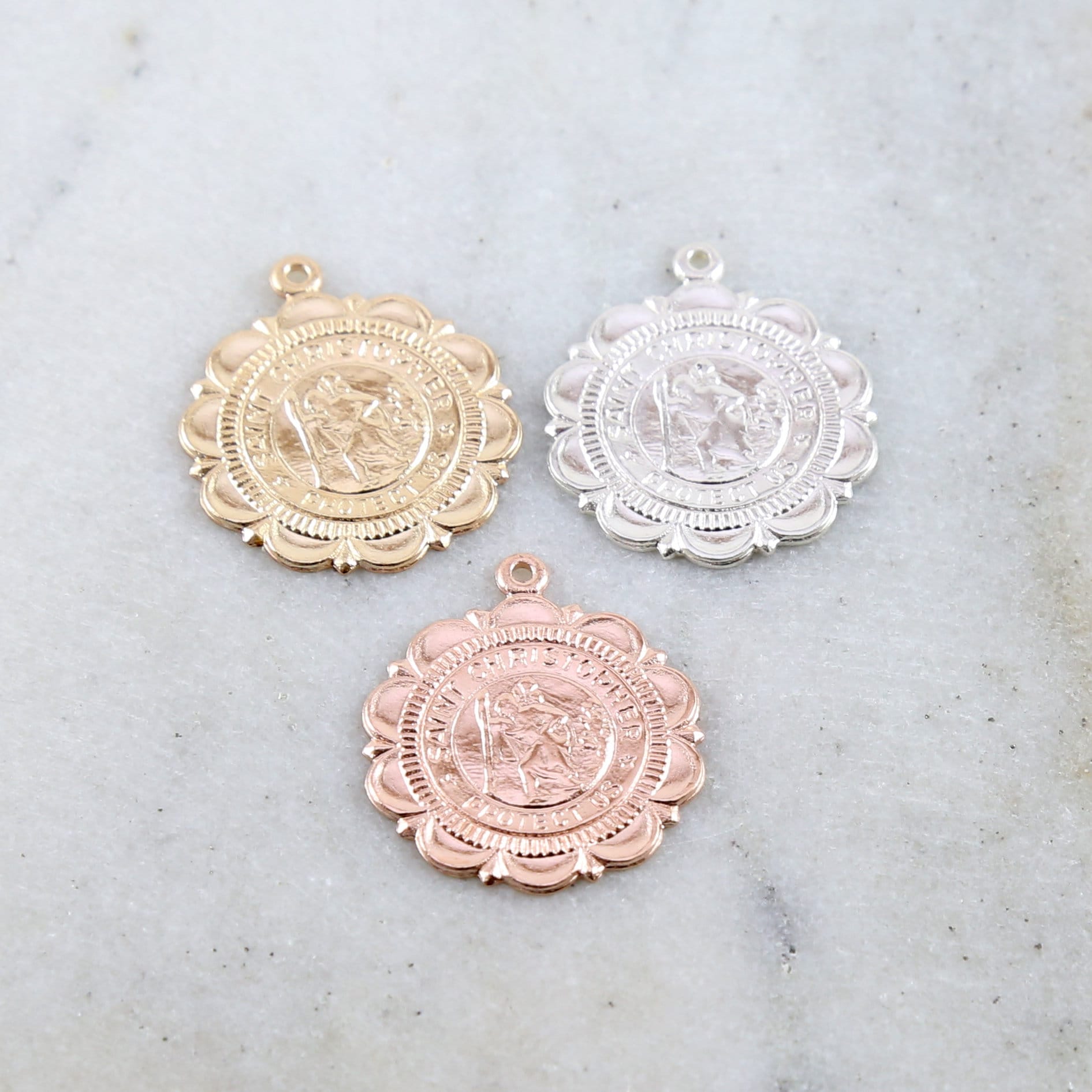 25mmx21mm Sterling Silver or 14K Gold Filled Saint Christopher Medallion