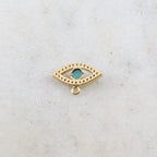 Rhodium Plated Gold Pave CZ Evil Eye Pendant Charm with Blue Stone