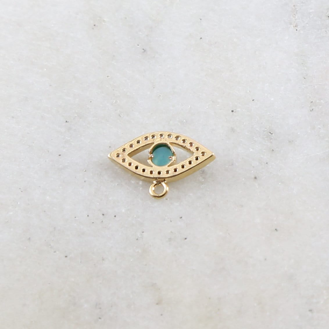 Rhodium Plated Gold Pave CZ Evil Eye Pendant Charm with Blue Stone
