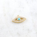 Rhodium Plated Gold Pave CZ Evil Eye Pendant Charm with Blue Stone