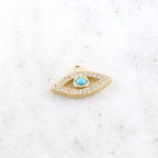 Rhodium Plated Gold Pave CZ Evil Eye Pendant Charm with Blue Stone
