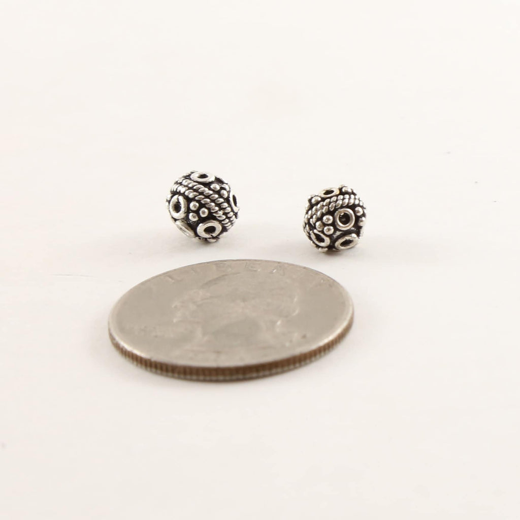 Sterling Silver Textured Artisan Bali Style Accent Round Spacer Bead
