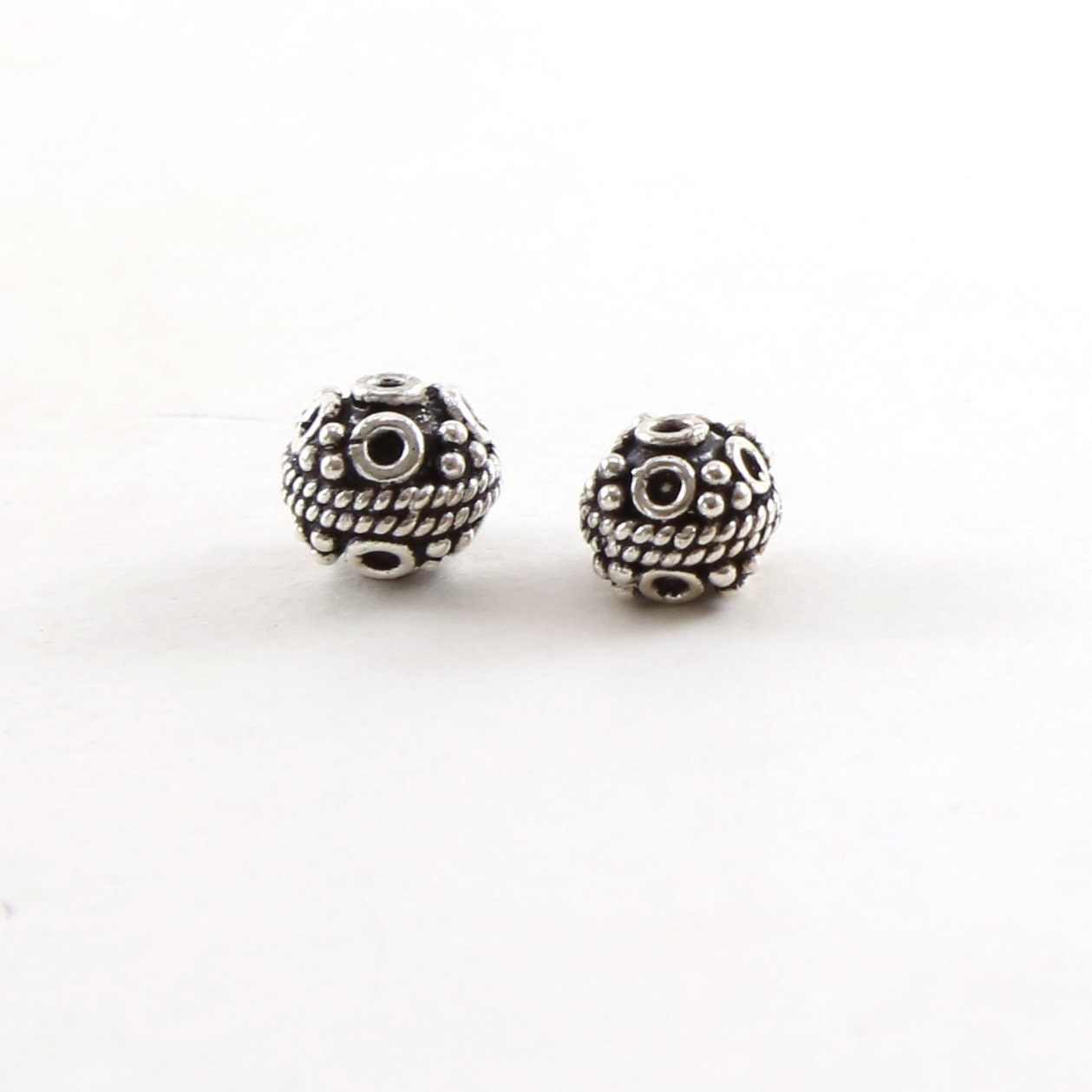 Sterling Silver Textured Artisan Bali Style Accent Round Spacer Bead