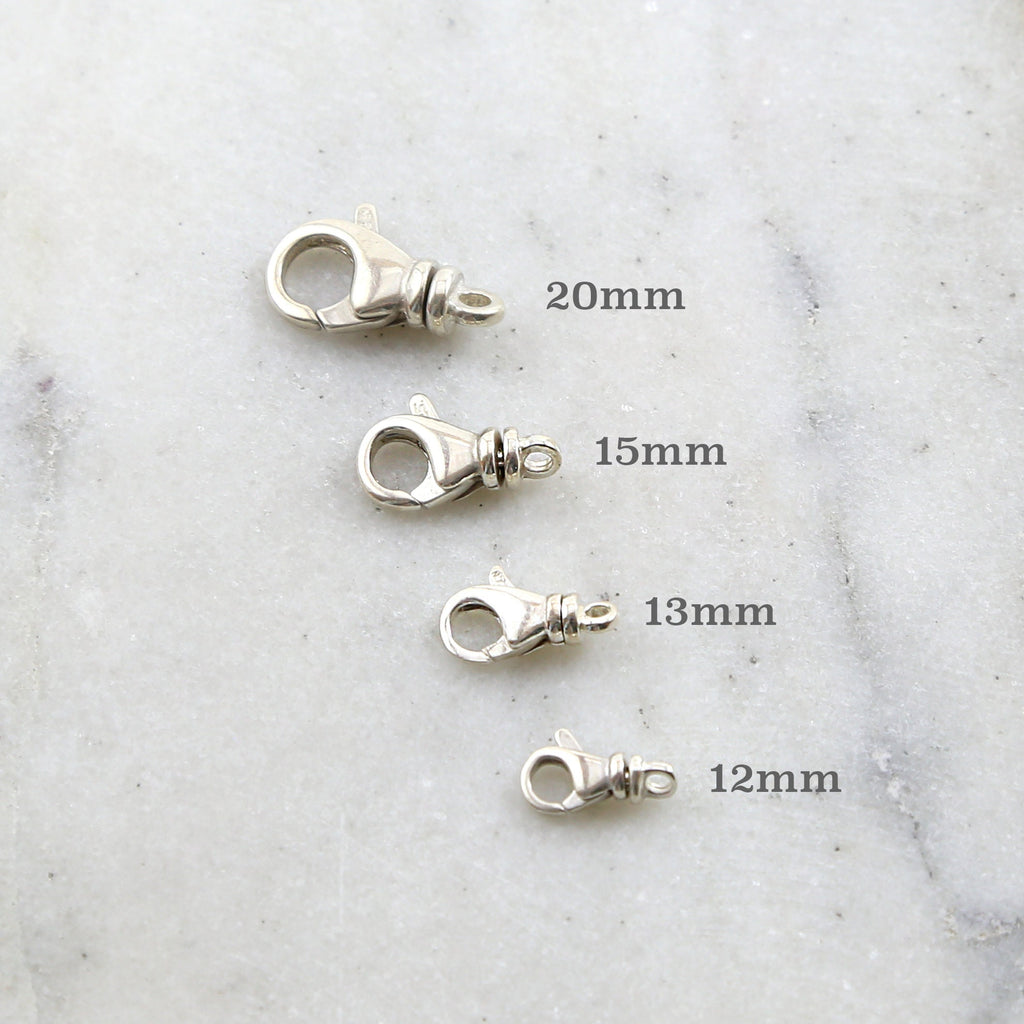 Sterling Silver . Rounded Swivel Lobster Clasp 4 Sizes 20mm 15mm 13mm