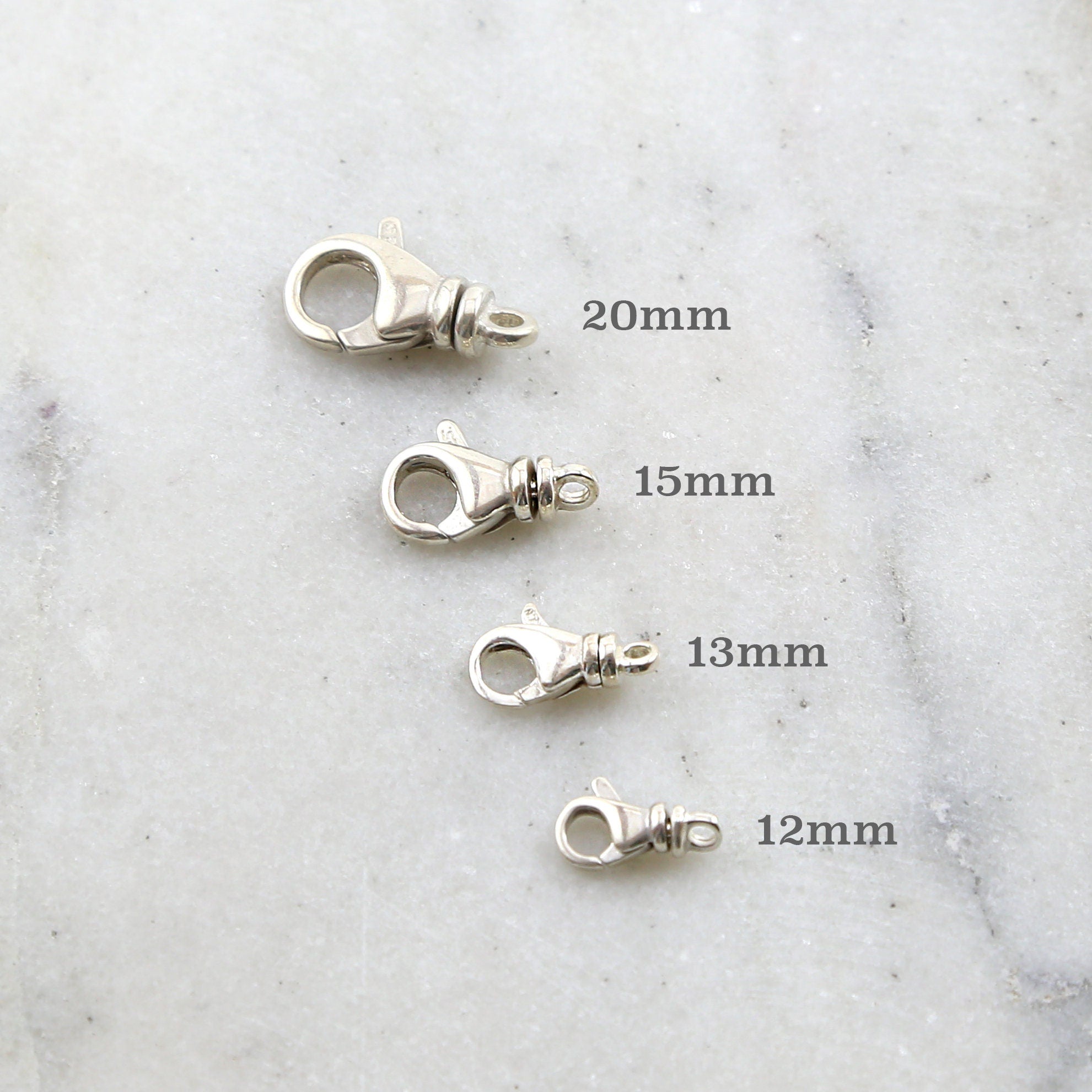 Sterling Silver . Rounded Swivel Lobster Clasp 4 Sizes 20mm 15mm 13mm