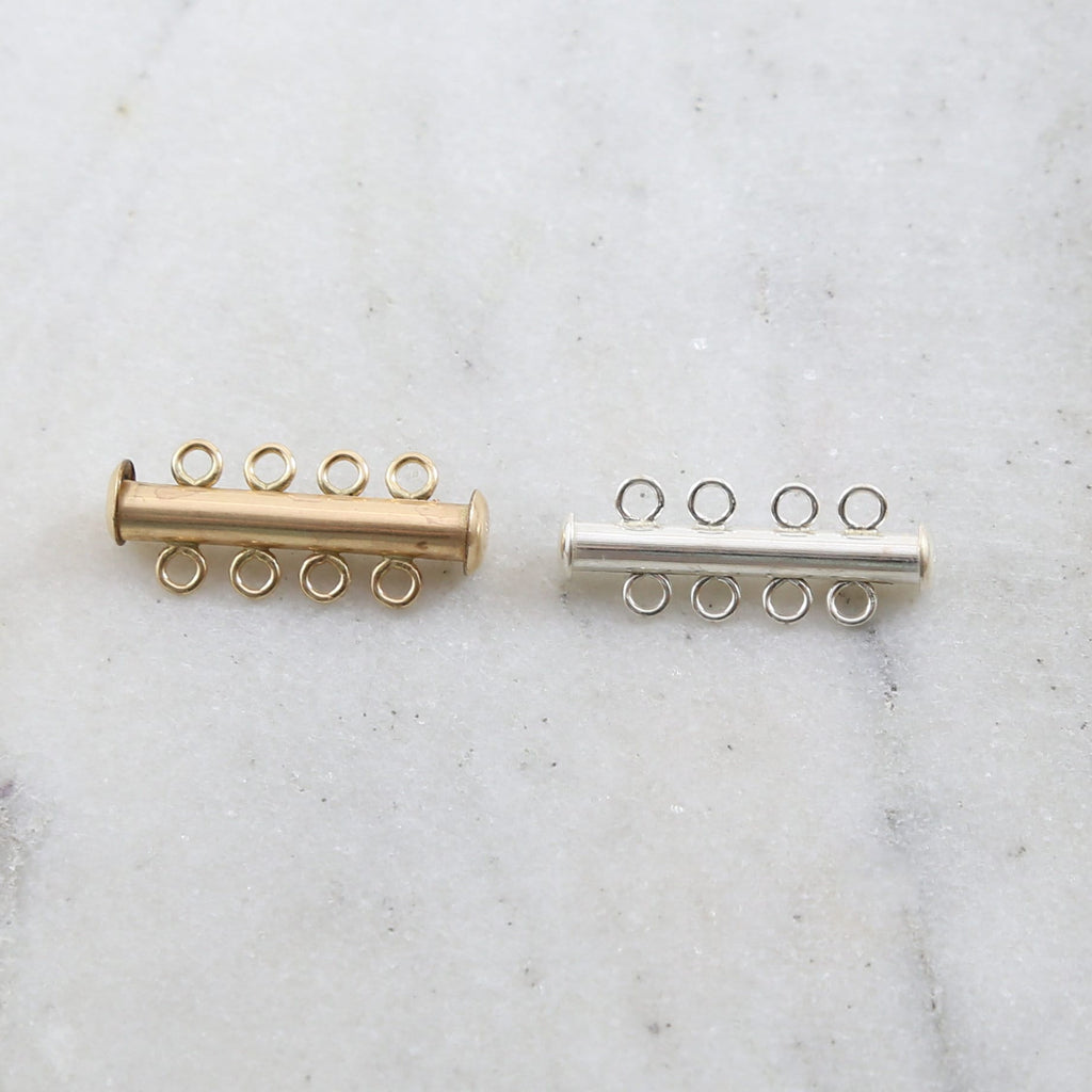 25mmx10mm Sterling Silver or 14K Gold Filled 4-Strand Slide Clasp in or Chain