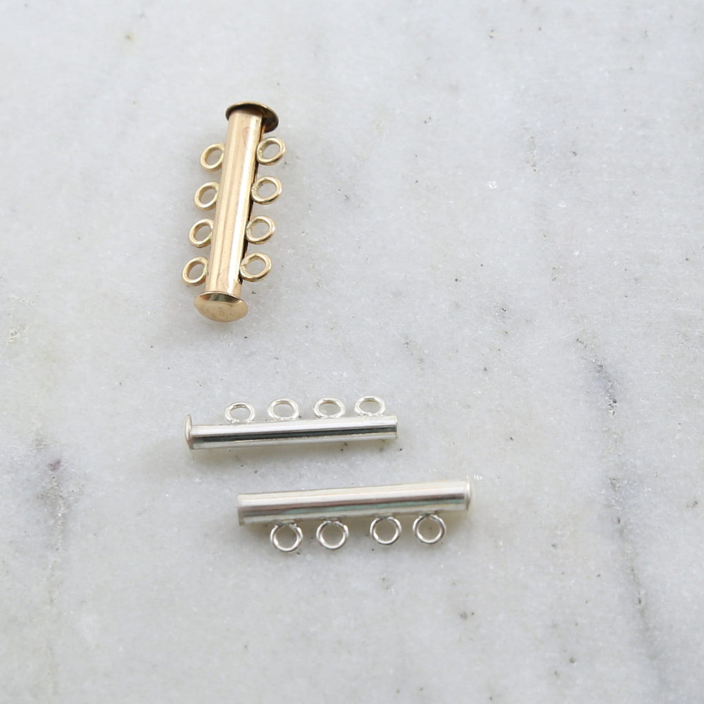 25mmx10mm Sterling Silver or 14K Gold Filled 4-Strand Slide Clasp in or Chain