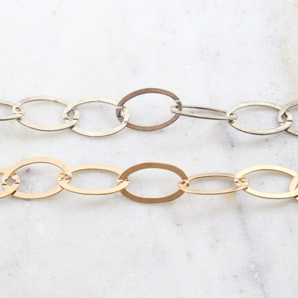 20mmx13mm Brass Large Flat Smooth Oval Chain in Shiny Gold – Sold by the Foot