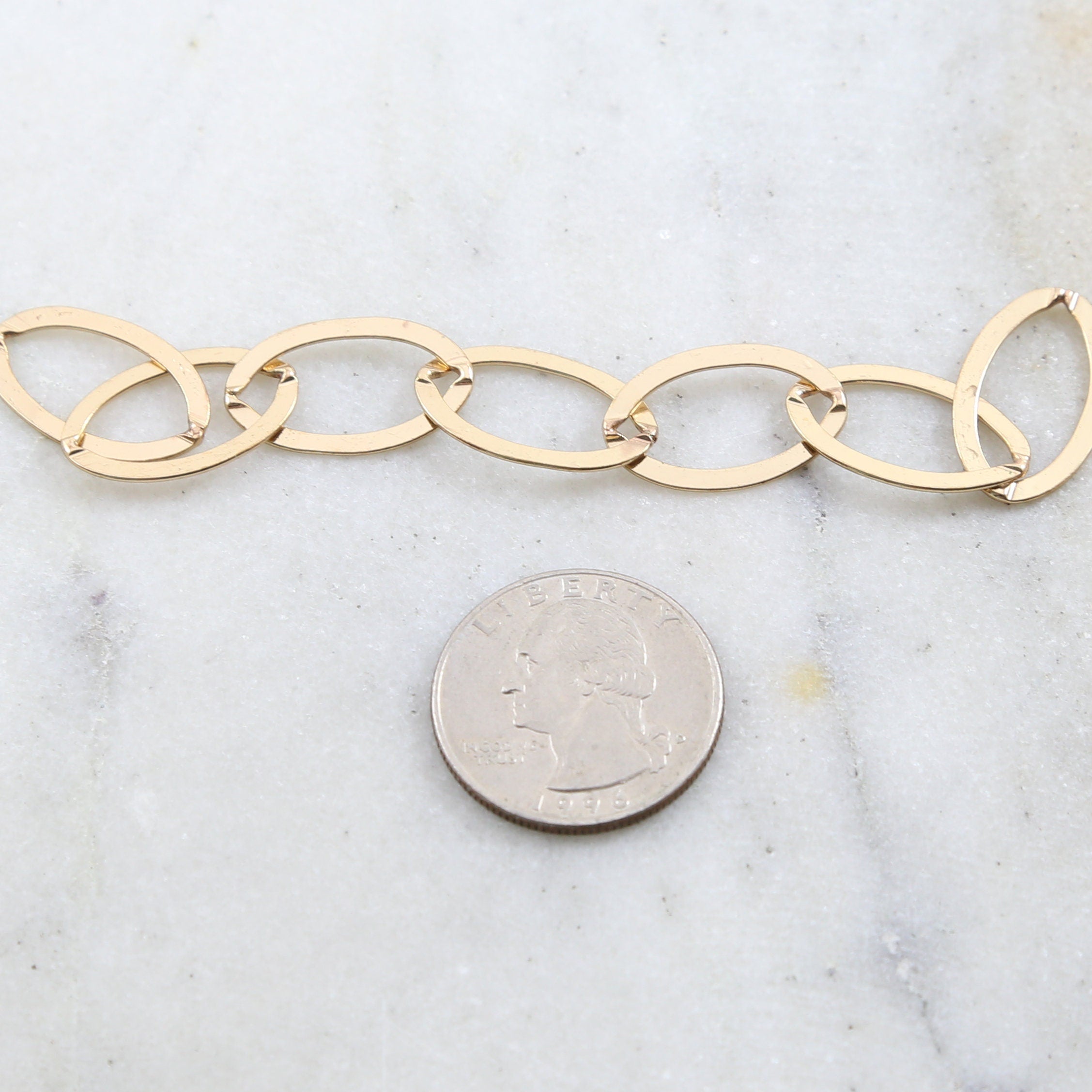 20mmx13mm Brass Large Flat Smooth Oval Chain in Shiny Gold – Sold by the Foot