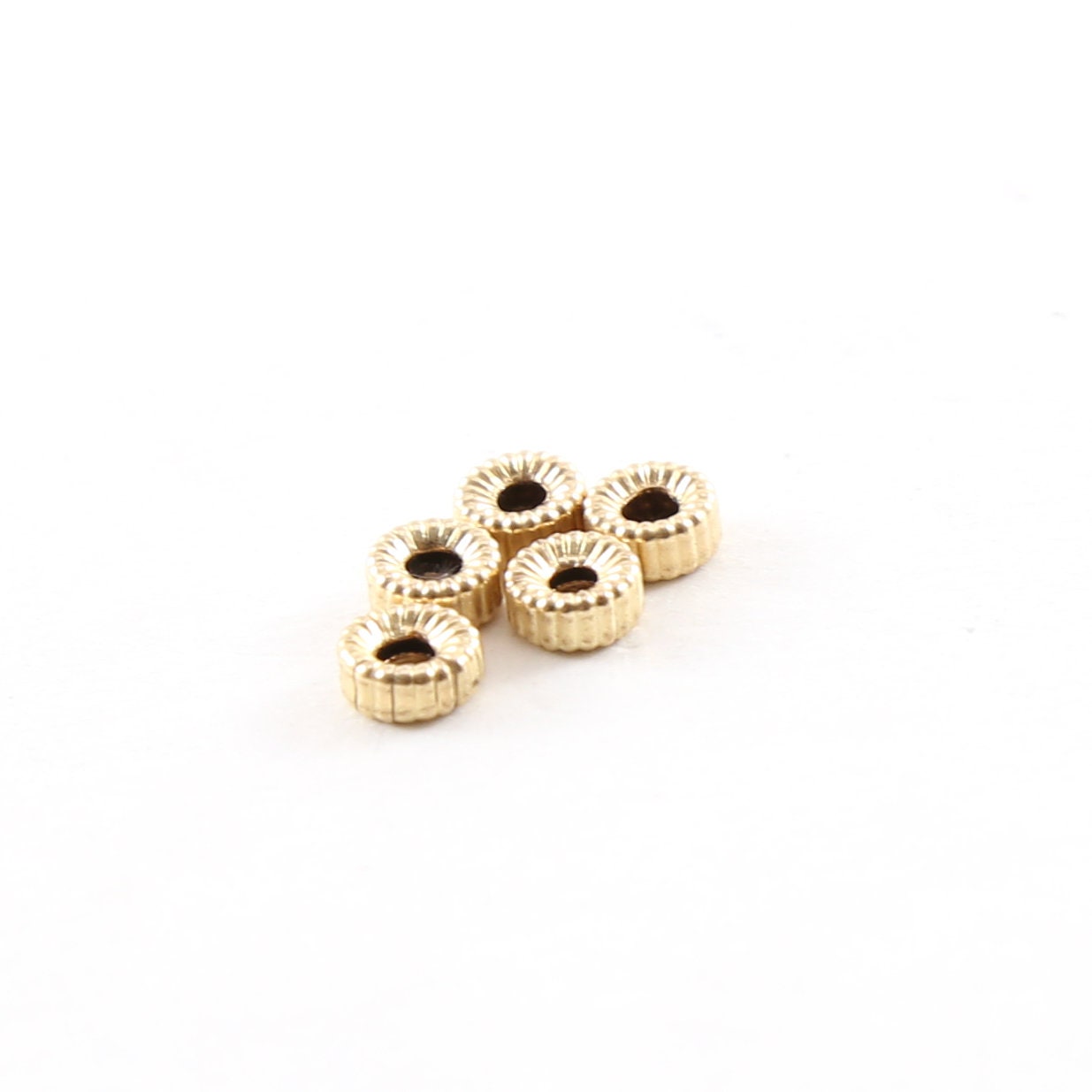 14K Gold Filled 4mm Corrugated Seamless Pony Rondelle Spacer Beads (5pc)