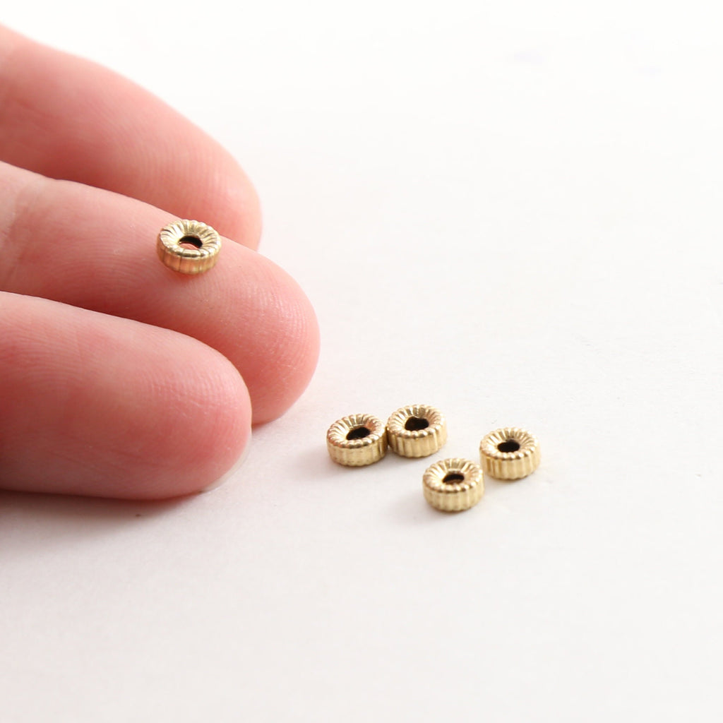 14K Gold Filled 4mm Corrugated Seamless Pony Rondelle Spacer Beads (5pc)