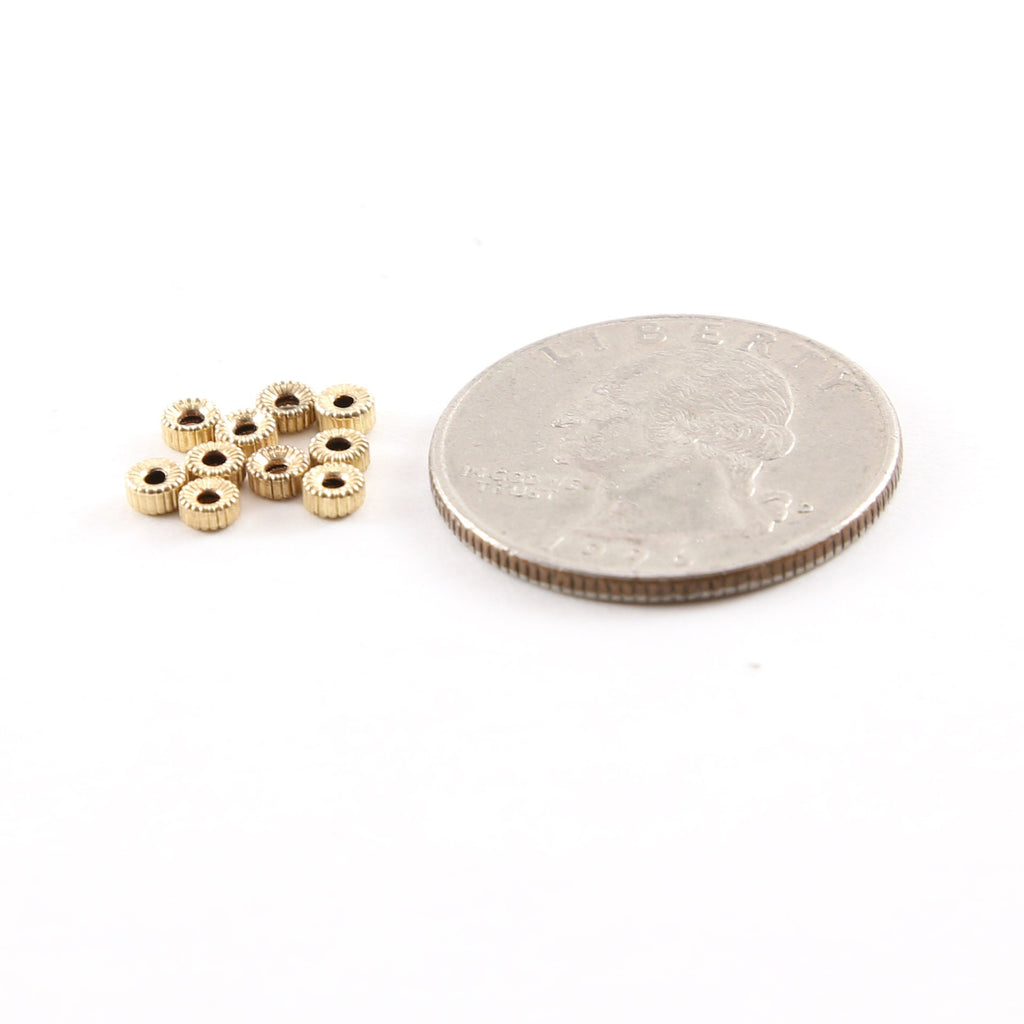 14K Gold Filled 3mm Corrugated Seamless Pony Rondelle Spacer Beads (10pc)