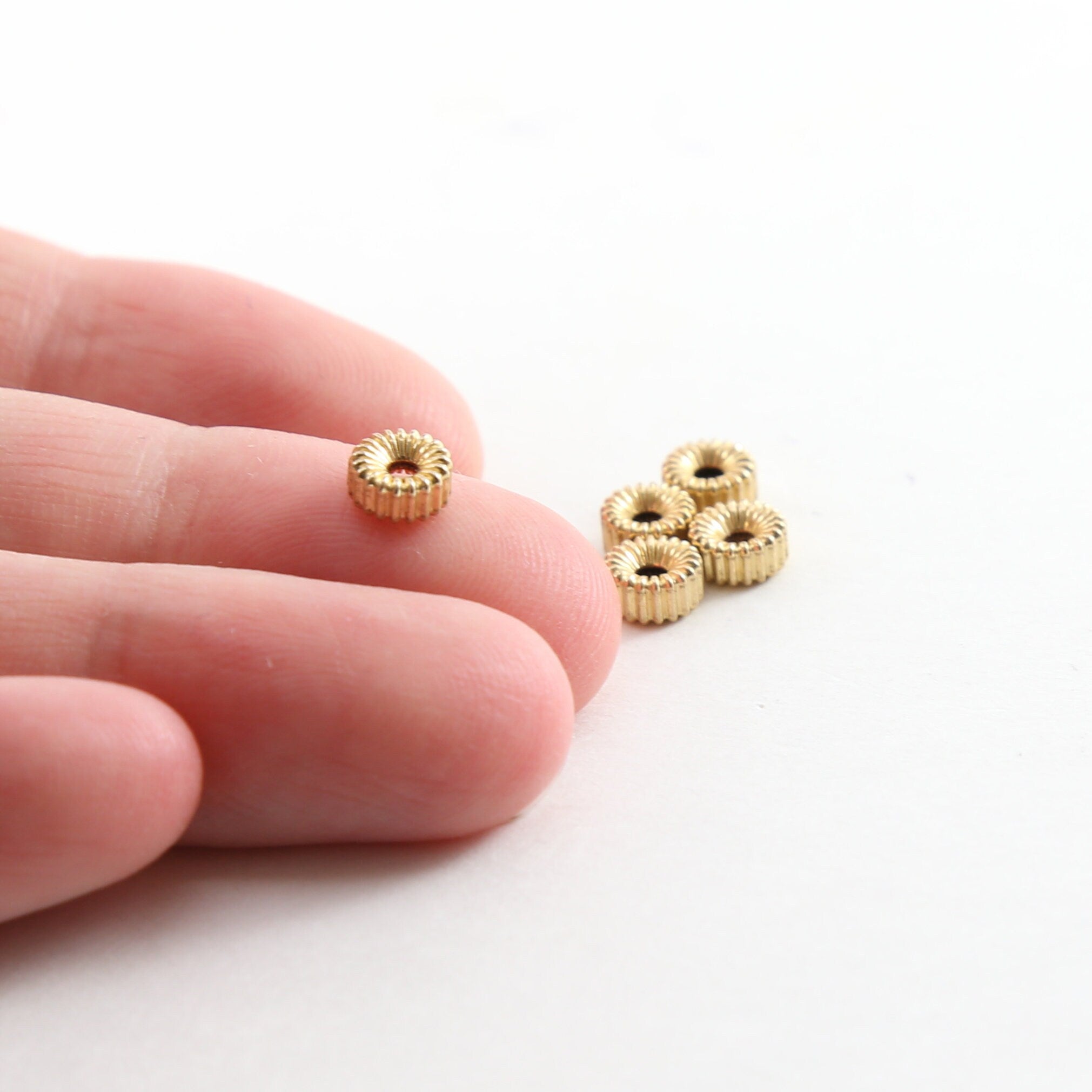 14K Gold Filled 5mm Corrugated Seamless Pony Rondelle Spacer Beads (5pc)