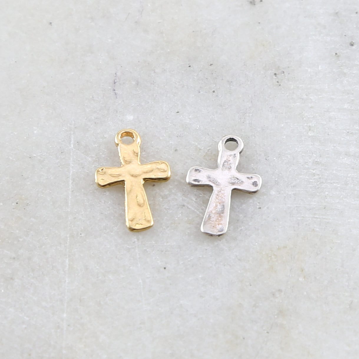 Sterling Silver or Vermeil Dainty Hammered Textured Cross Charm Pendant