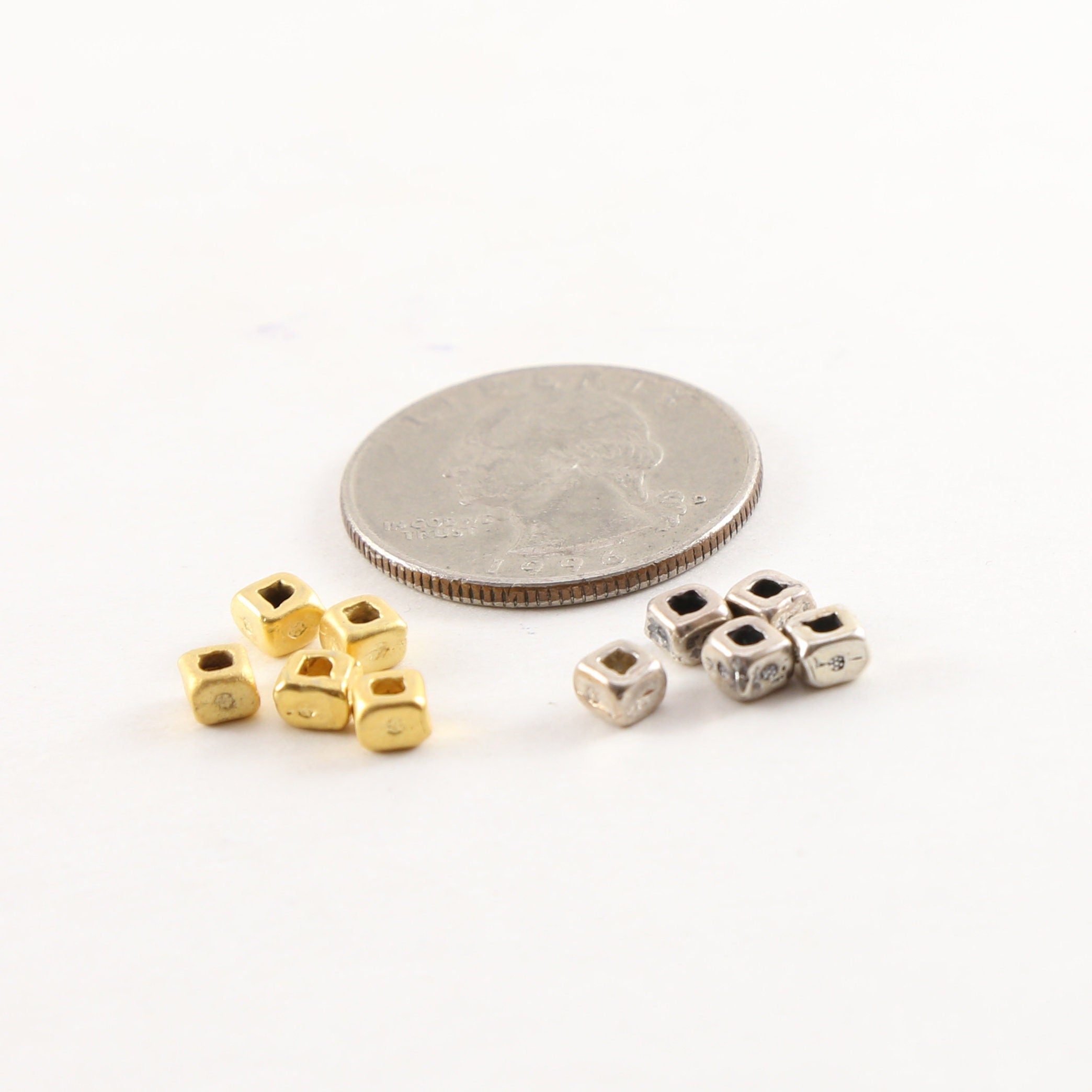 Sterling Silver or Vermeil 4mm Organic Artisan Cube Square Shape (5pc)