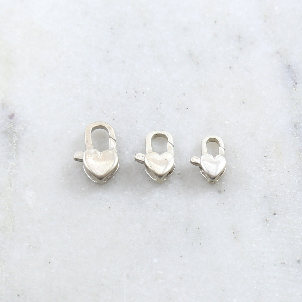 Sterling Silver . Padlock Heart Lobster Clasp 15mm 13mm 11mm Chain