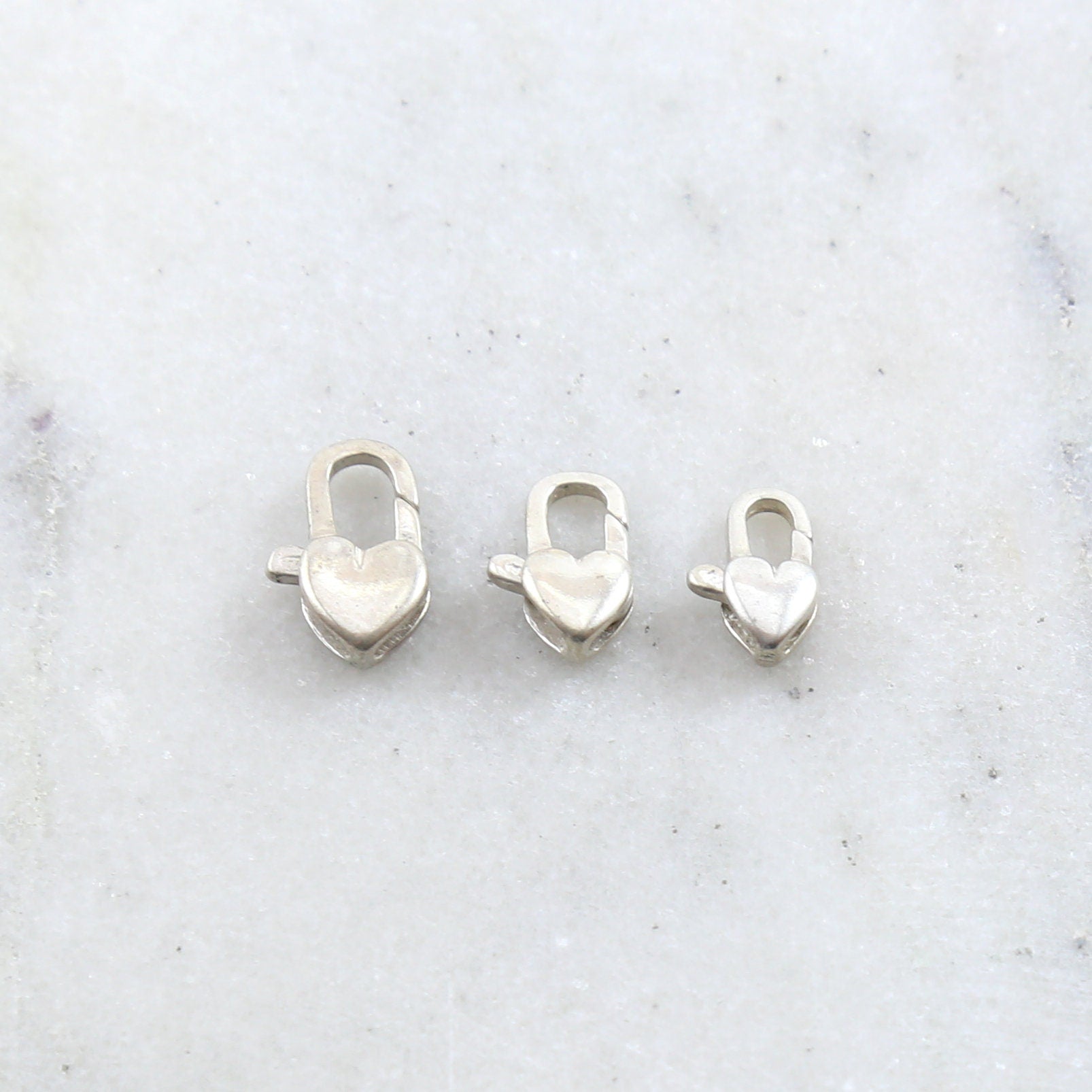 Sterling Silver . Padlock Heart Lobster Clasp 15mm 13mm 11mm Chain