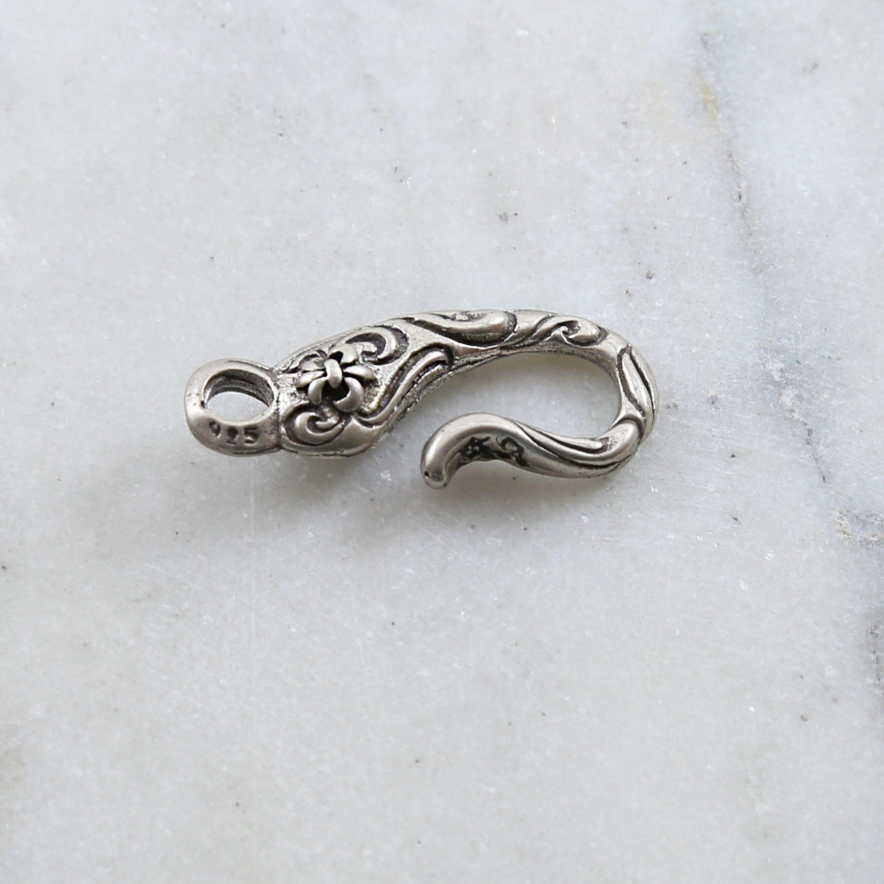 Sterling Silver Large Heavy Duty Hook Clasp with Fleur Di Lis and Cross