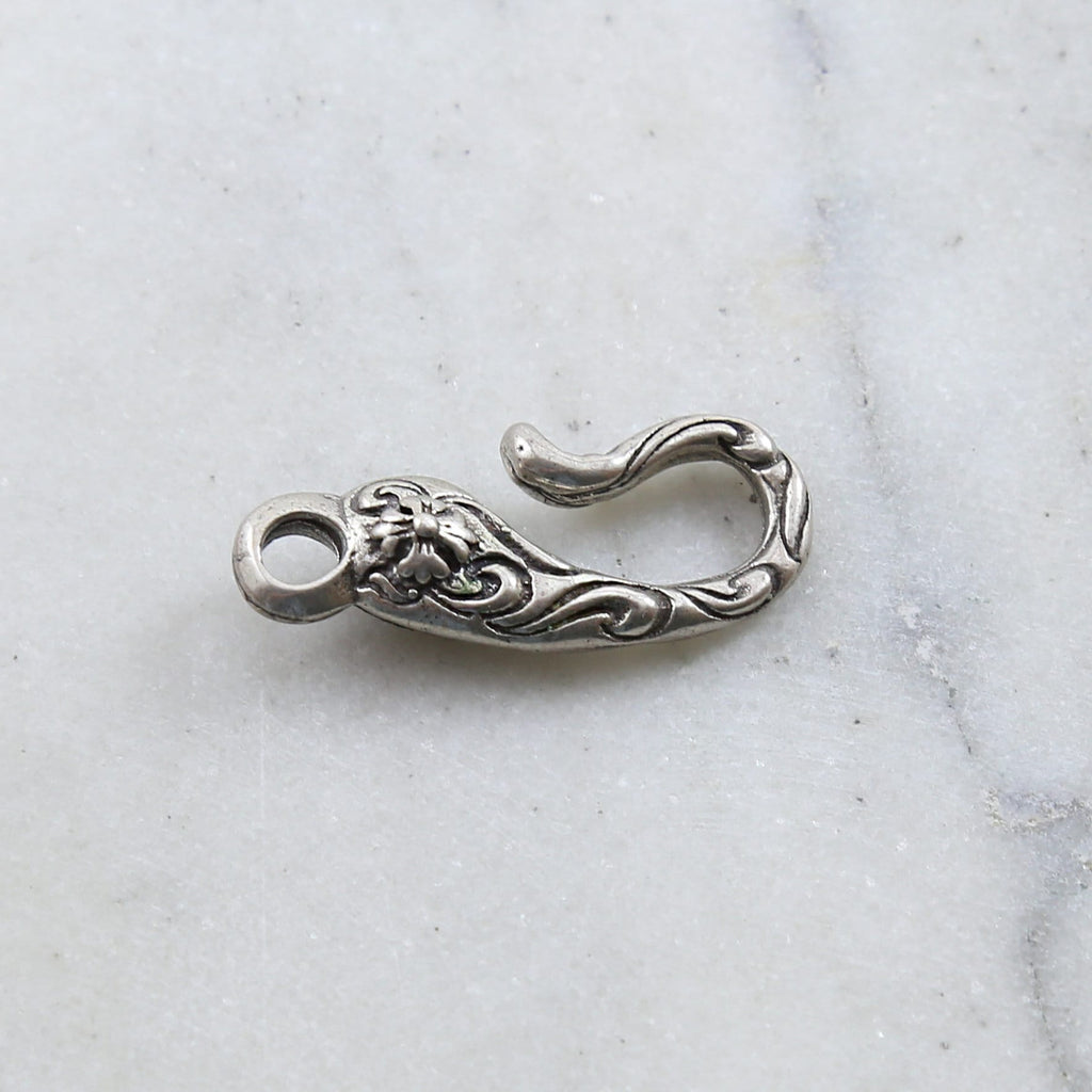 Sterling Silver Large Heavy Duty Hook Clasp with Fleur Di Lis and Cross