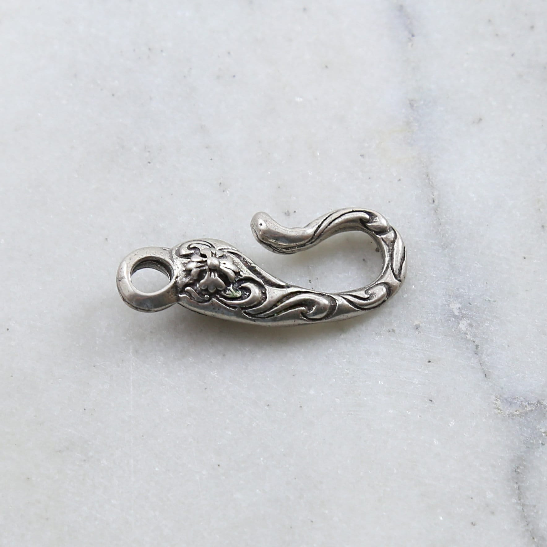 Sterling Silver Large Heavy Duty Hook Clasp with Fleur Di Lis and Cross