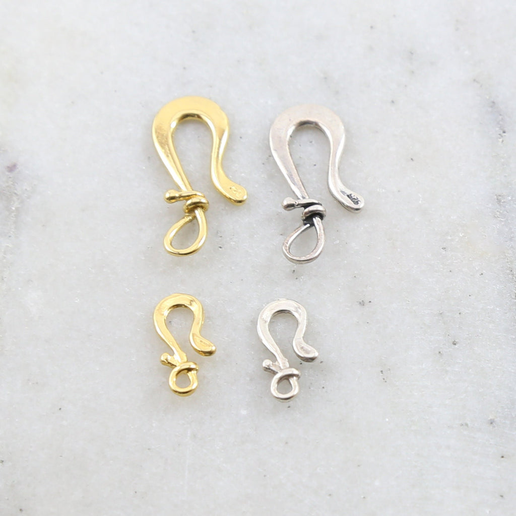Sterling Silver or Vermeil Organic Shape Flat Twist Wrap Hook Clasp Small