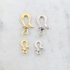Sterling Silver or Vermeil Organic Shape Flat Twist Wrap Hook Clasp Small