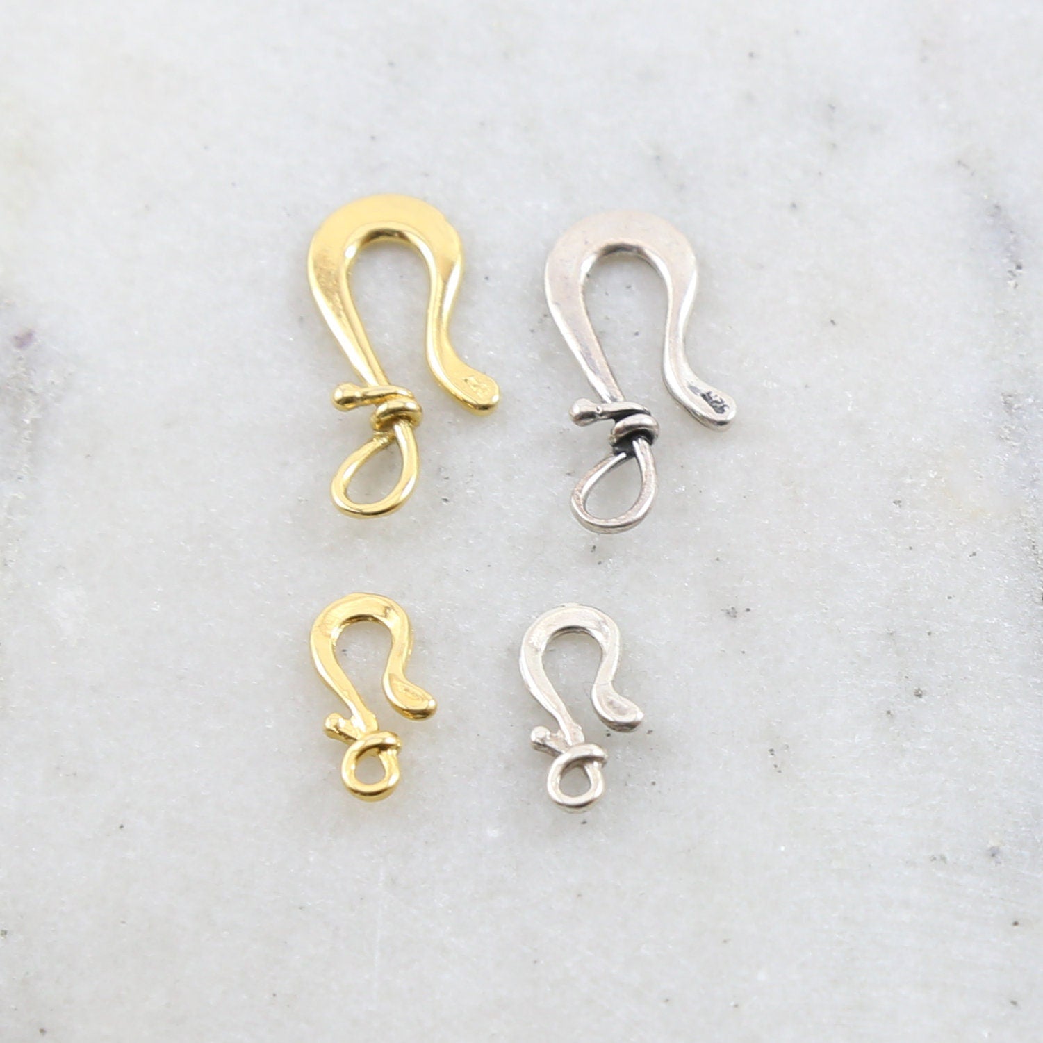 Sterling Silver or Vermeil Organic Shape Flat Twist Wrap Hook Clasp Small