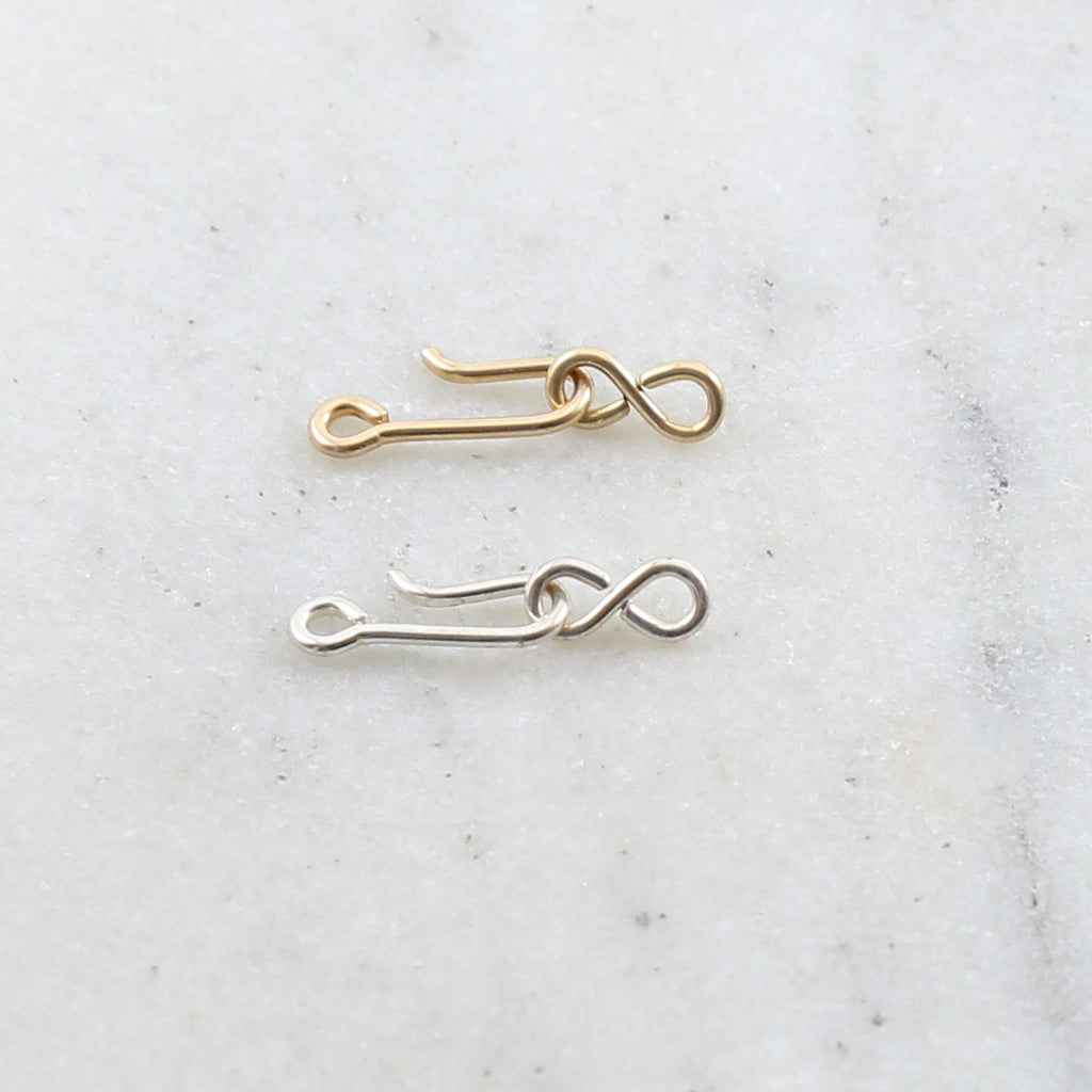 Sterling Silver or 14K Gold Filled Tiny Hook and Eye Infinity Clasp Set
