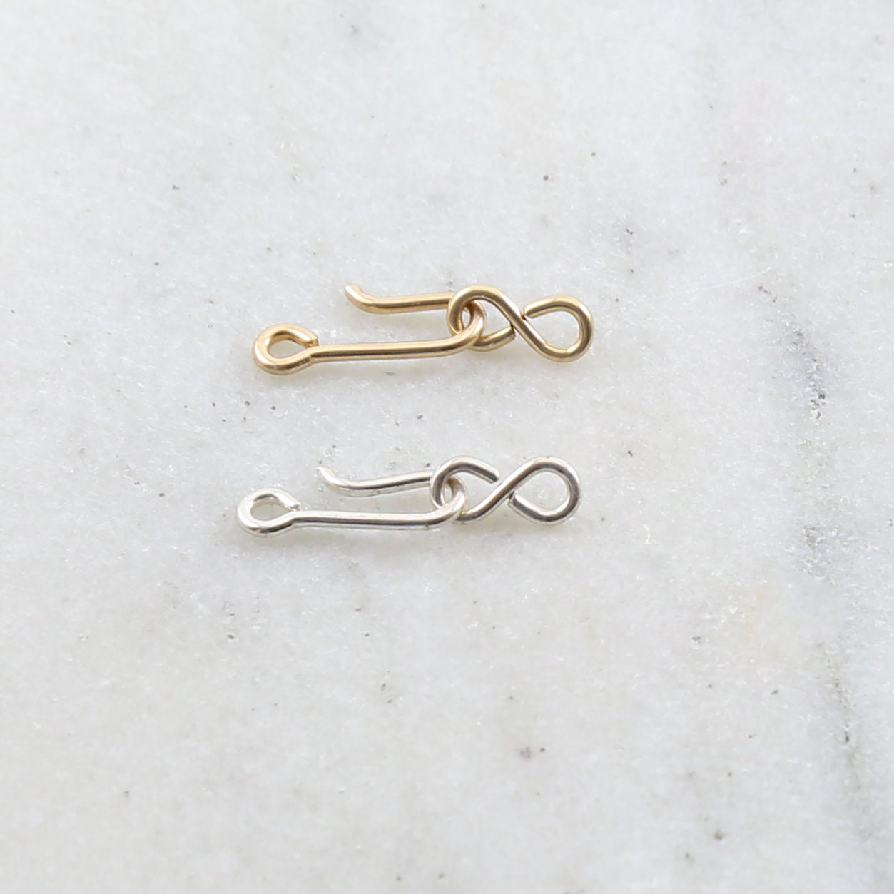 Sterling Silver or 14K Gold Filled Tiny Hook and Eye Infinity Clasp Set