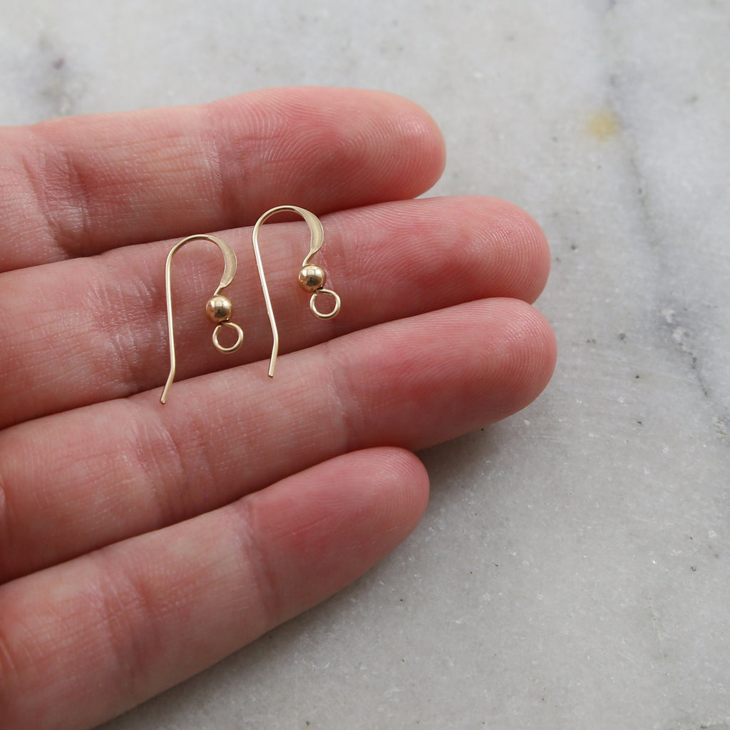 14K Gold Filled French Hook Ear Wire with Ball Flattened Edge Earring (2pc)