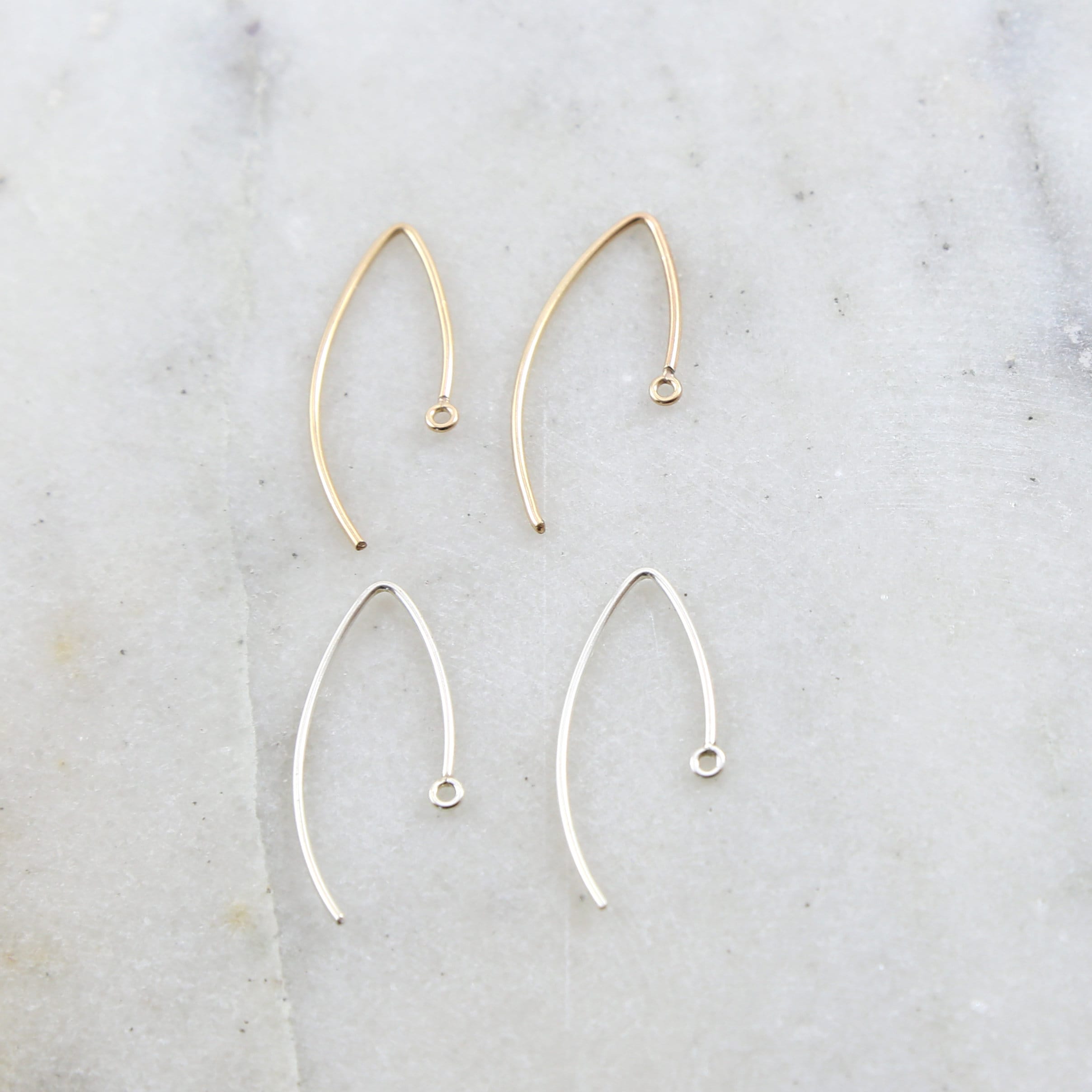 Sterling Silver or 14K Gold Filled Minimal Long Elongated Leaf Ear Wire (2pc)