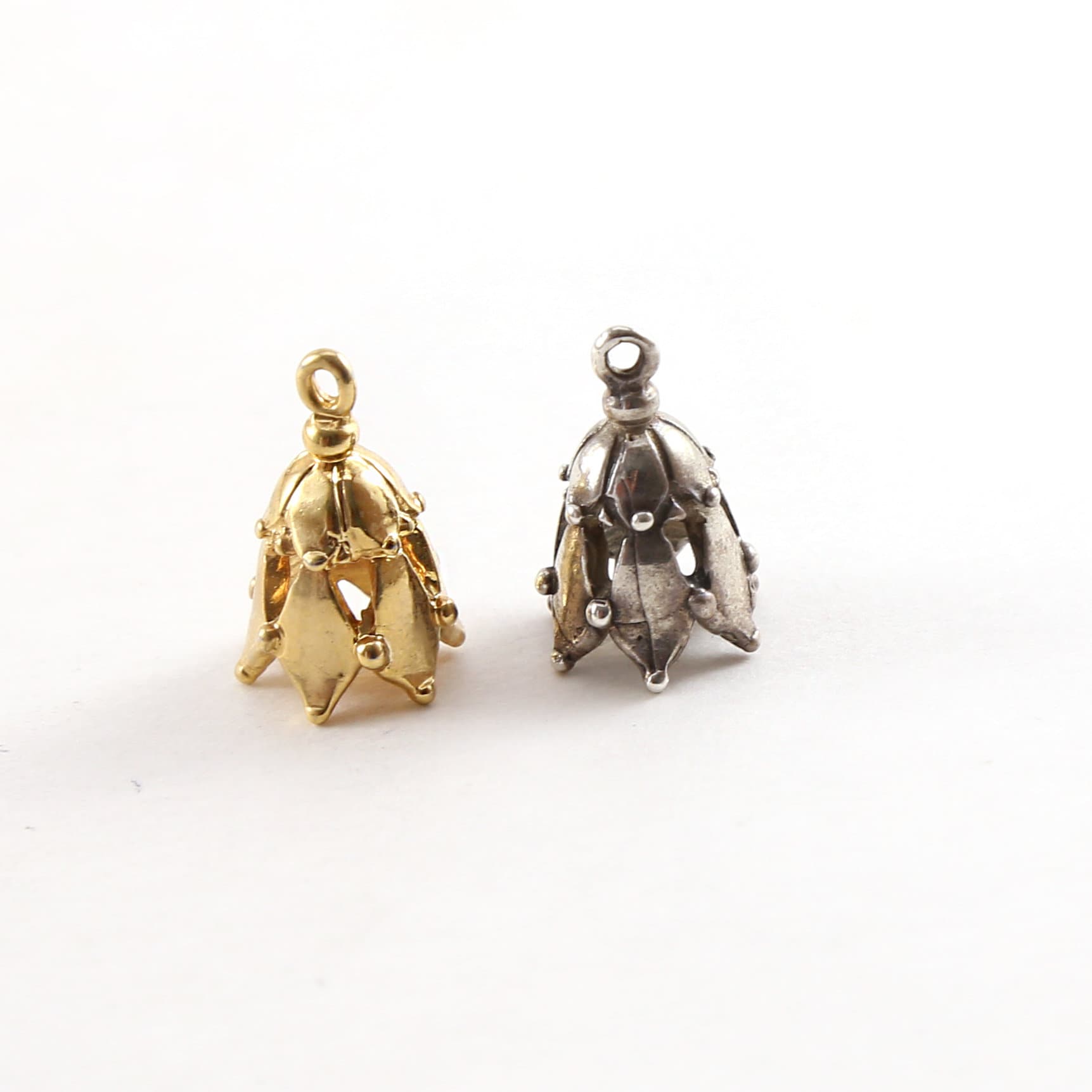 18mmx11mm Sterling Silver or Vermeil Ornate Bell Bead Cap Charm Pendant