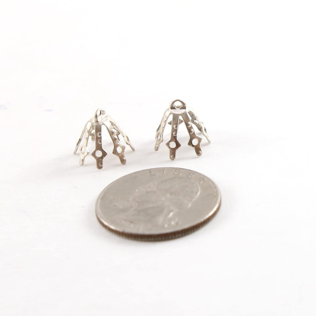 Sterling Silver 12mm x 10mm Flower Pinch Prong Bead Cap (2pc)
