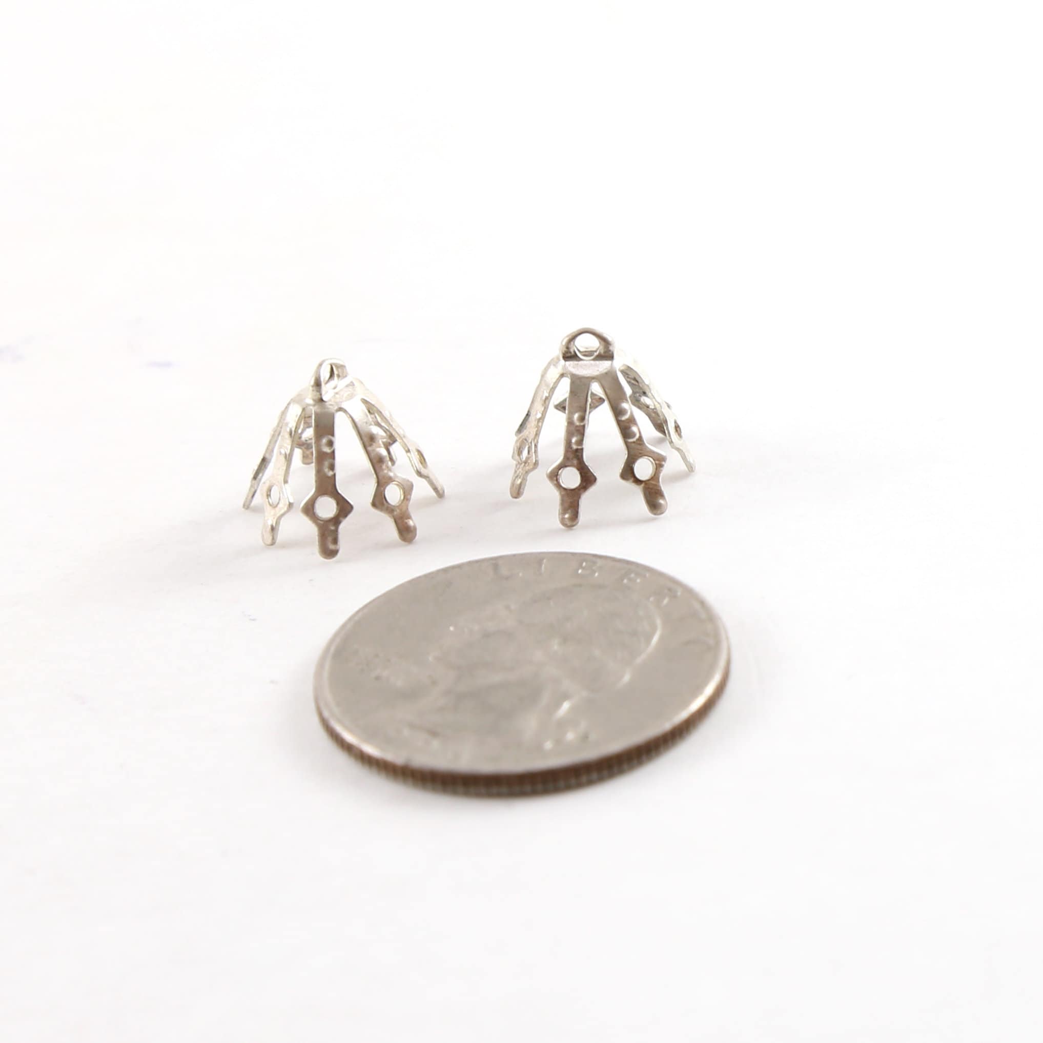 Sterling Silver 12mm x 10mm Flower Pinch Prong Bead Cap (2pc)