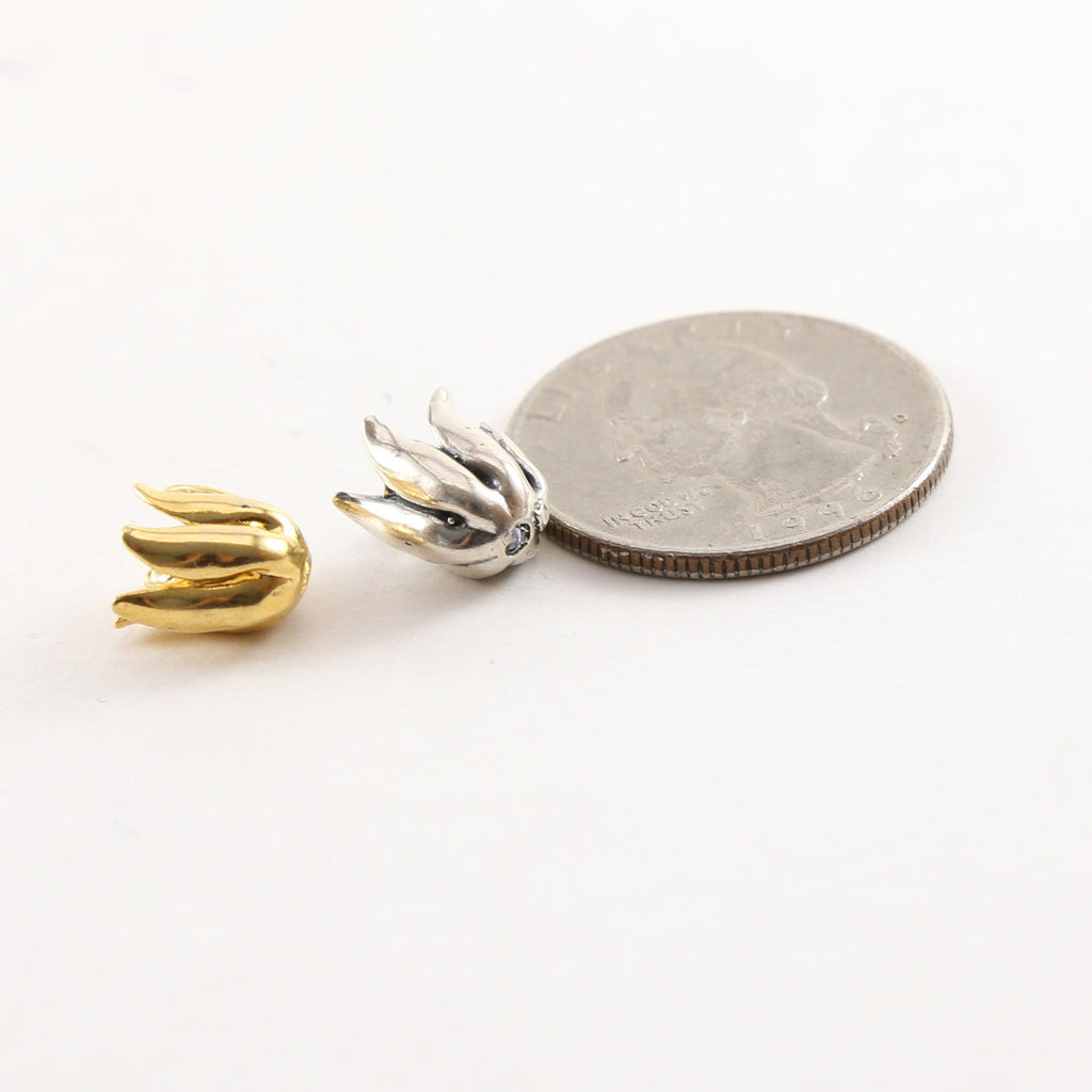 10mmx9mm Sterling Silver or Vermeil Realistic Tulip Flower Bead Cap Bead