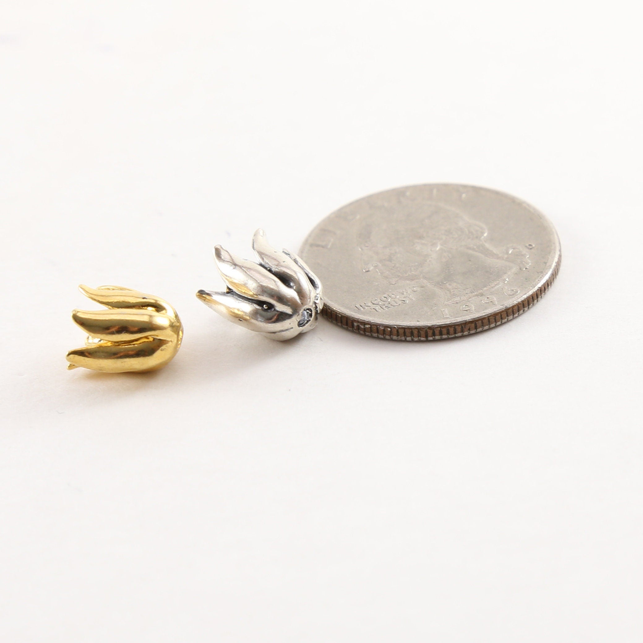 10mmx9mm Sterling Silver or Vermeil Realistic Tulip Flower Bead Cap Bead