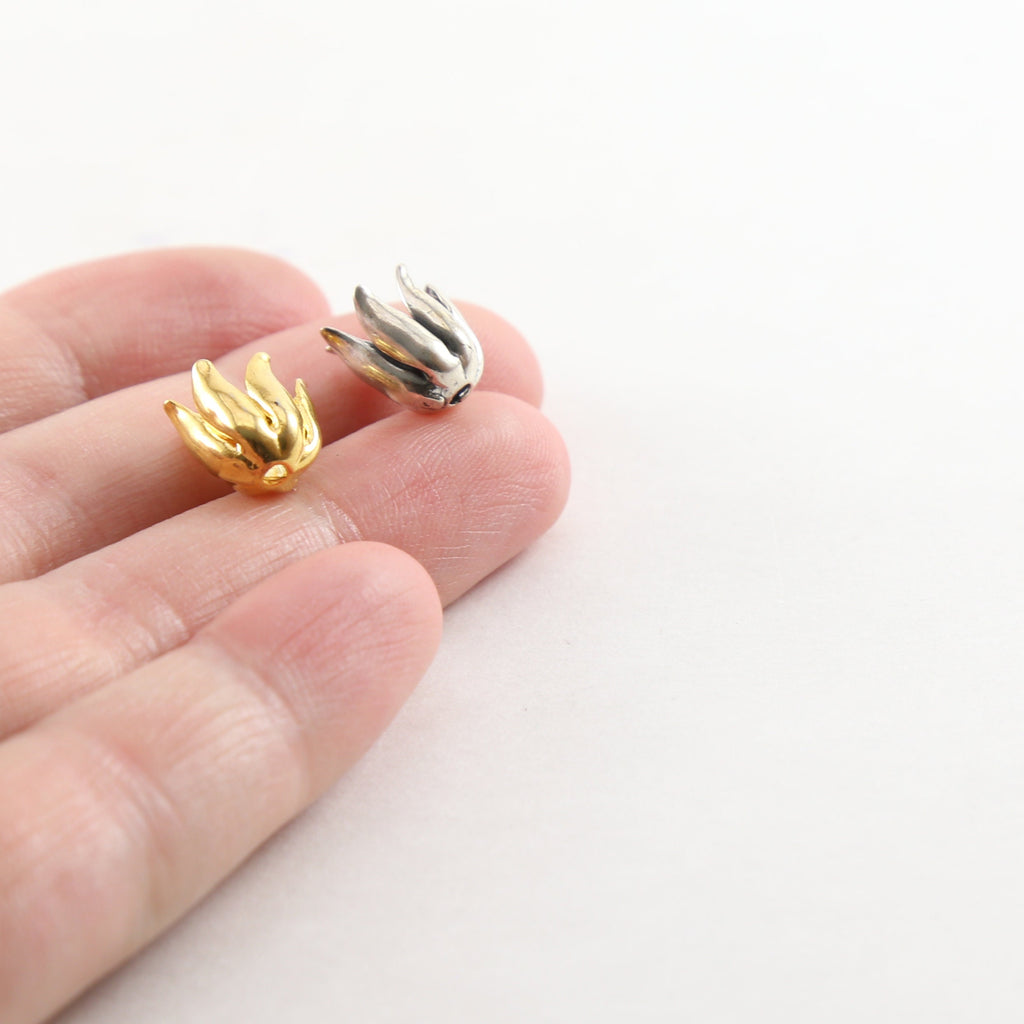 10mmx9mm Sterling Silver or Vermeil Realistic Tulip Flower Bead Cap Bead