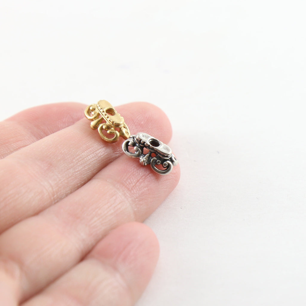 10.5mmx8mm Sterling Silver or Vermeil Ornate Rectangle Fancy Swirl Bead Cap