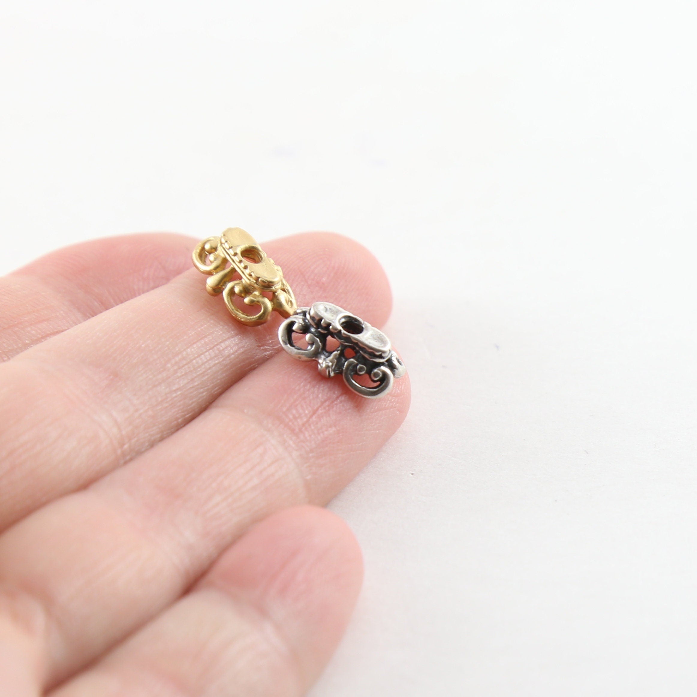 10.5mmx8mm Sterling Silver or Vermeil Ornate Rectangle Fancy Swirl Bead Cap