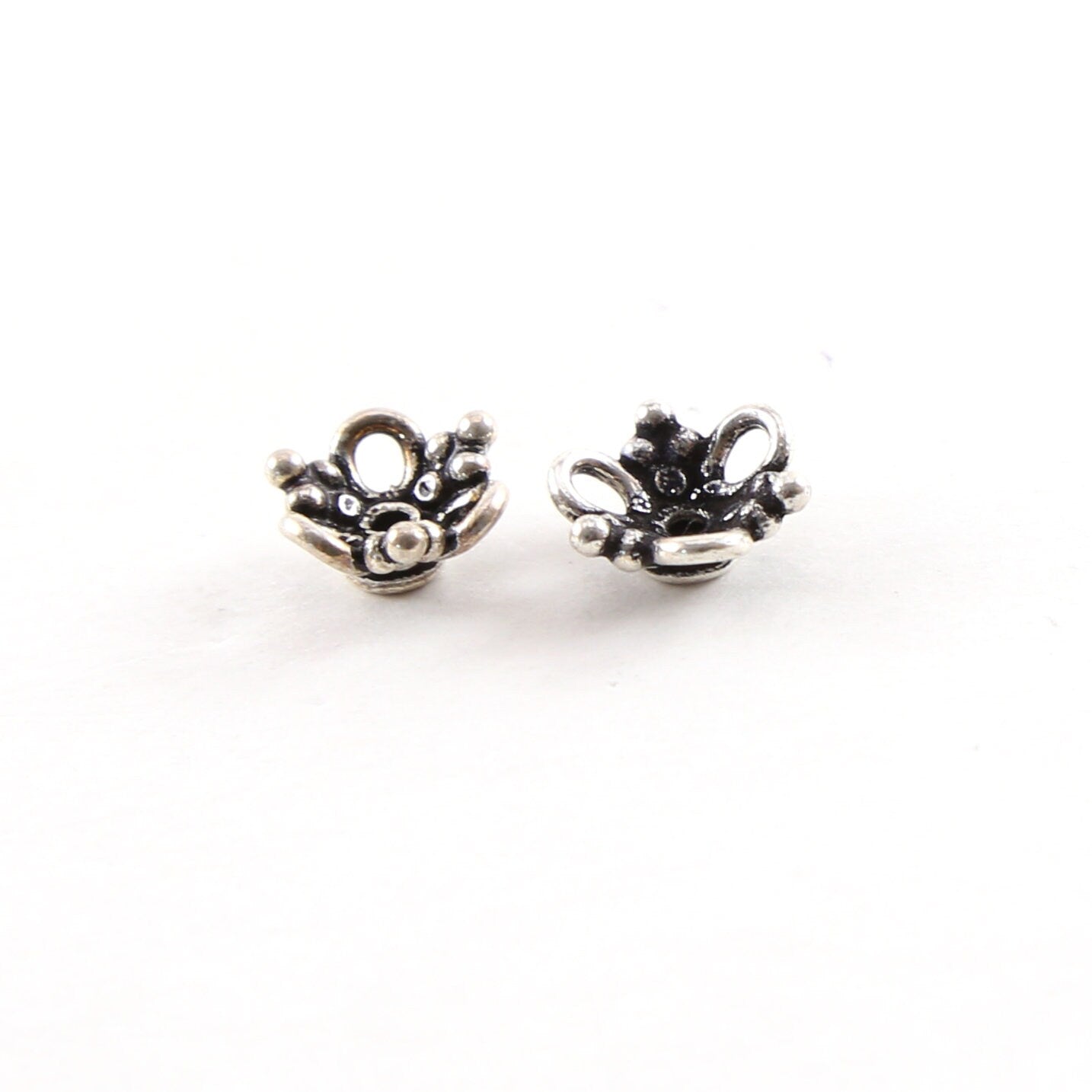 Sterling Silver 2.5mm x 10mm Flower Bali Style Open Loop Bead Cap (2pc) – Antique Silver