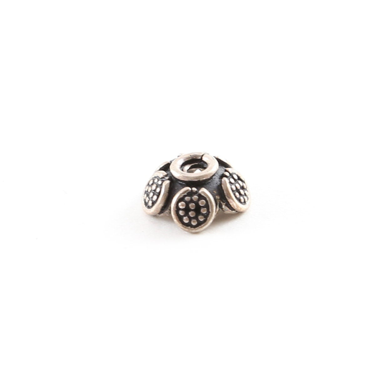 10mmx4mm Sterling Silver Rounded Dotted Petals Flower Bali Style Bead Cap