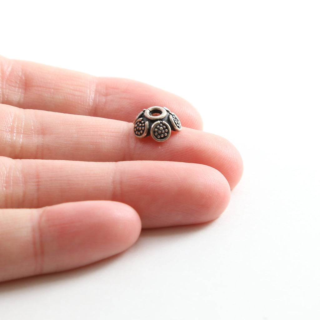 10mmx4mm Sterling Silver Rounded Dotted Petals Flower Bali Style Bead Cap