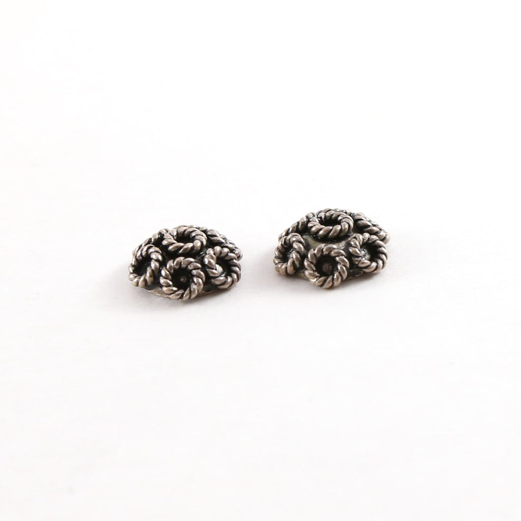 Sterling Silver 3mm x 7mm Rope Flower Bali Style Bead Cap (2pc)
