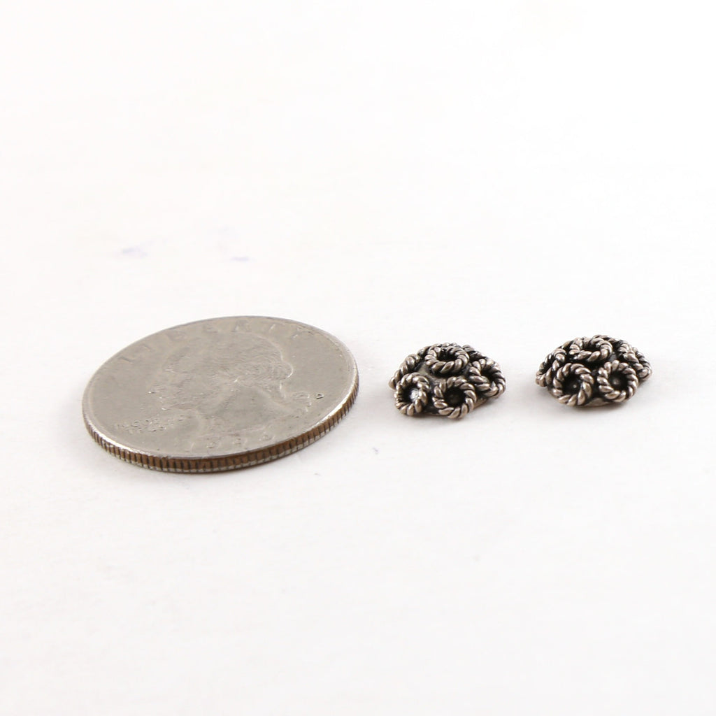 Sterling Silver 3mm x 7mm Rope Flower Bali Style Bead Cap (2pc)