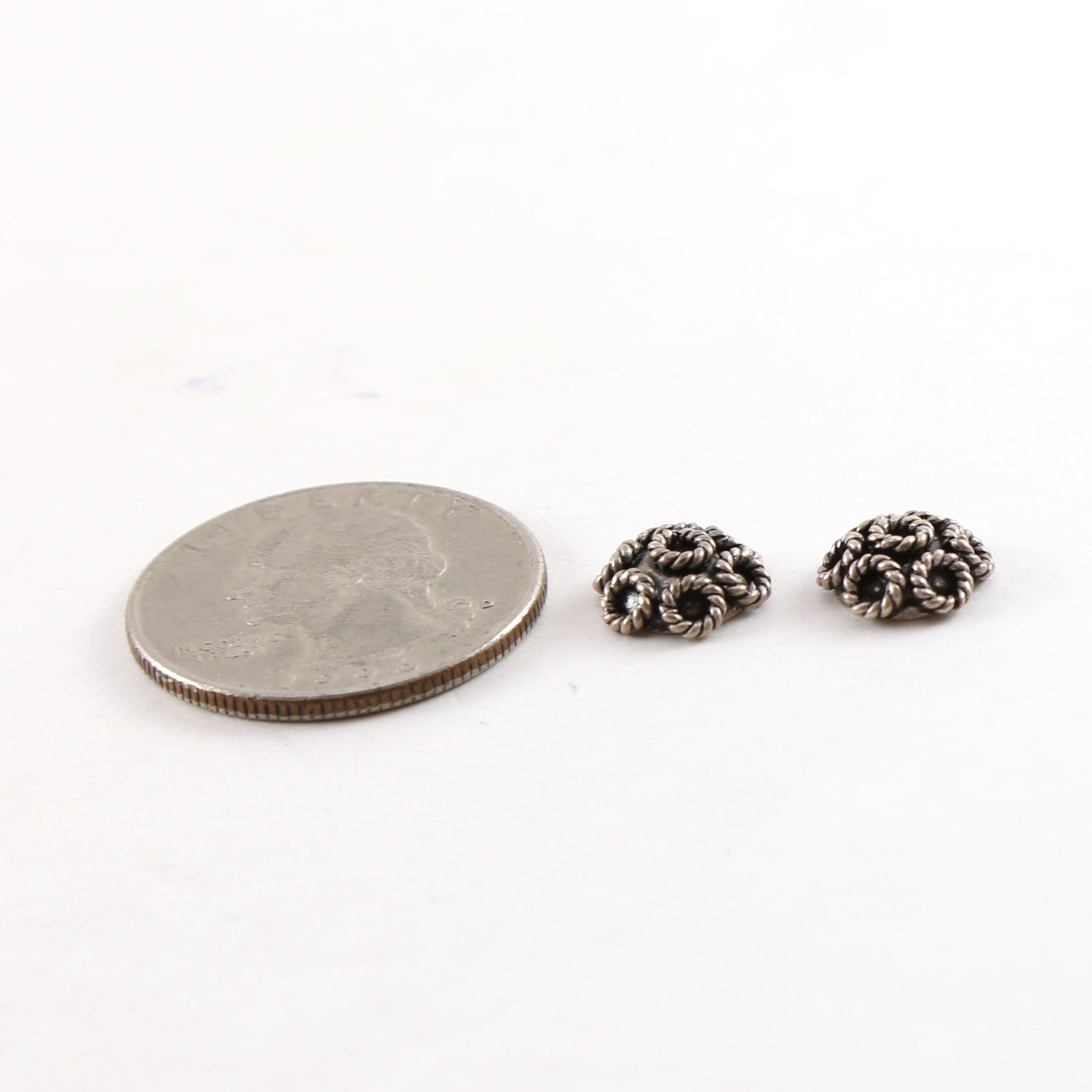 Sterling Silver 3mm x 7mm Rope Flower Bali Style Bead Cap (2pc)