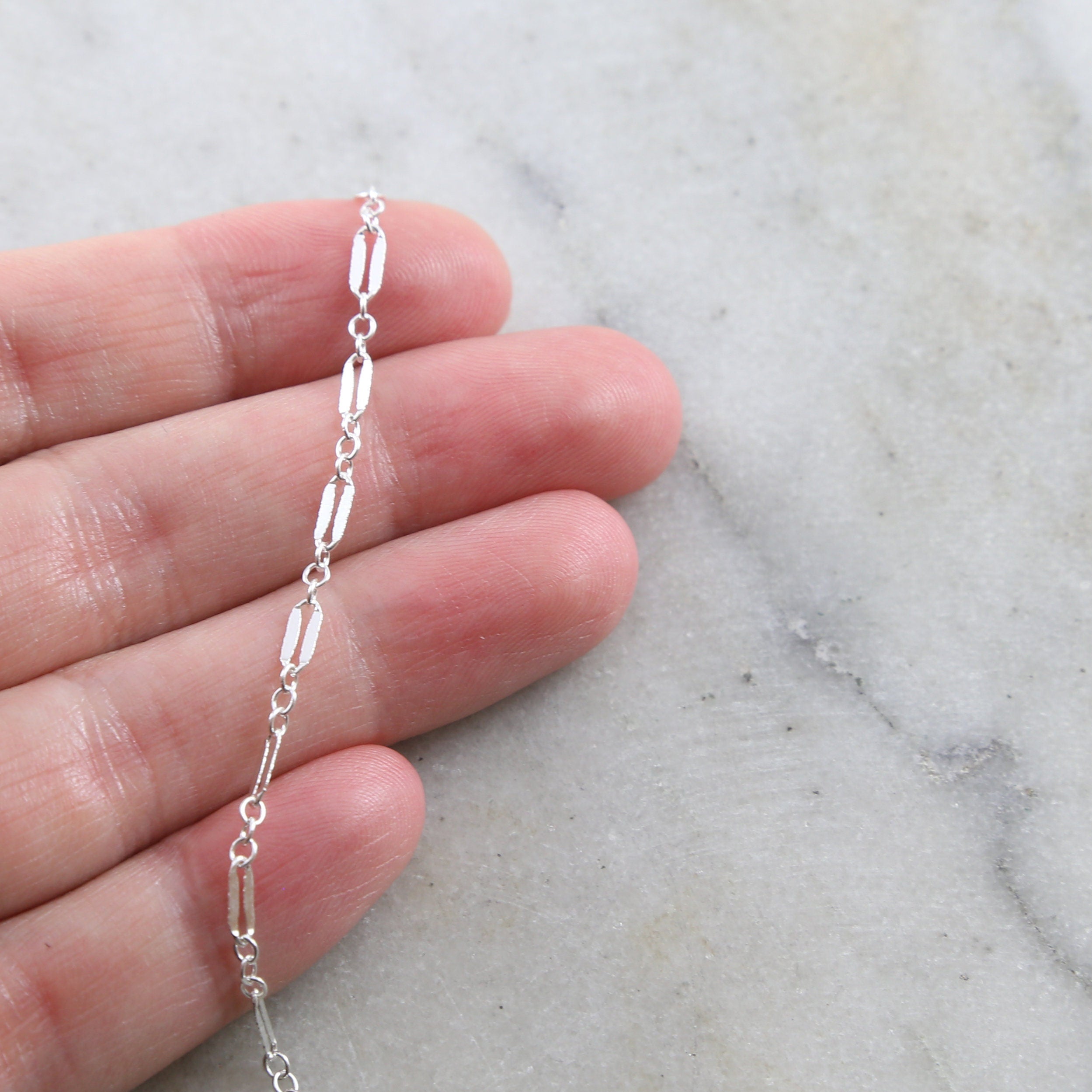 Sterling Silver Double Bar Link Flat Delicate Choker Chain – Sold by the Foot