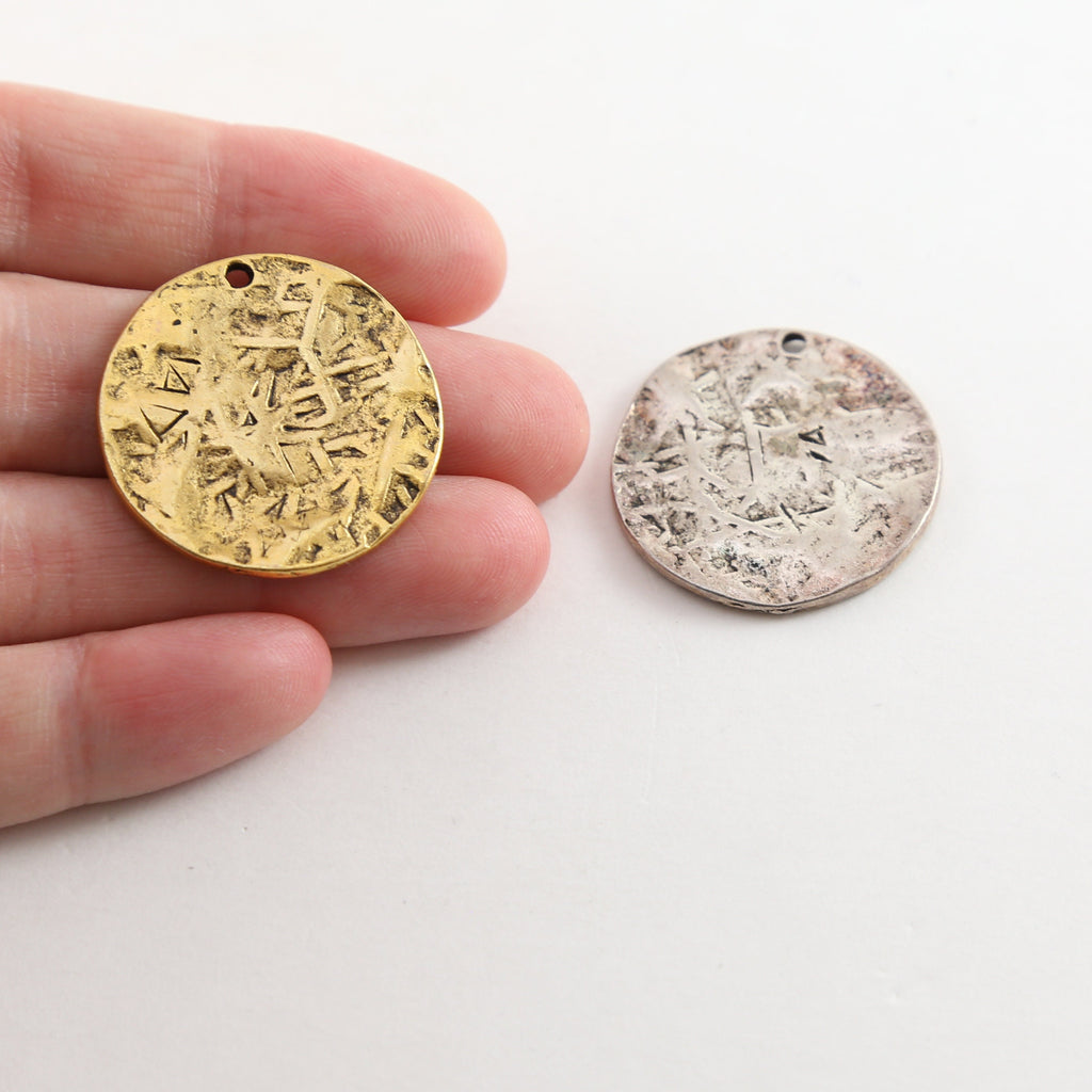 26mm Gold Plated or Pewter Large Textured Medallion Stamping Blank Circle Coin