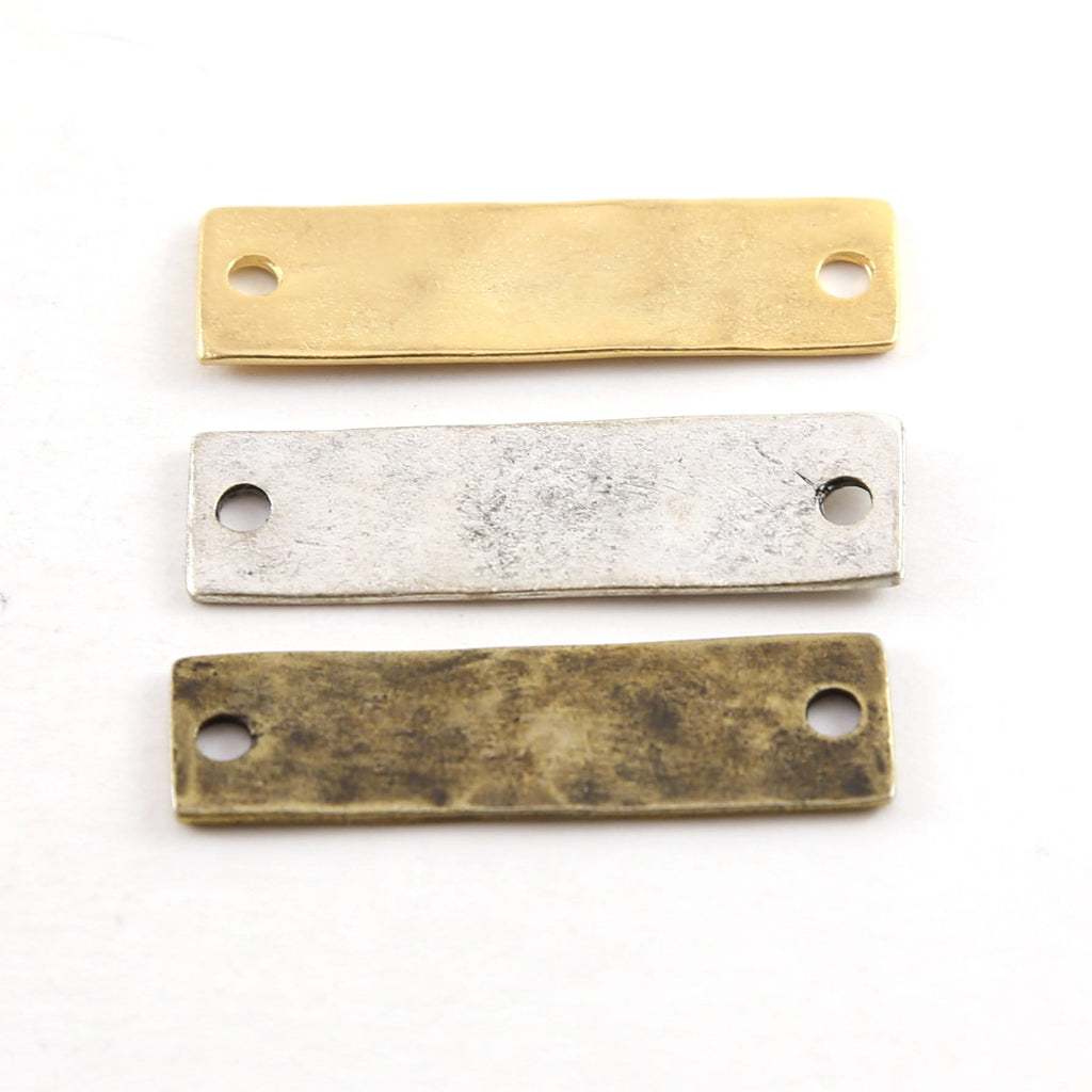 Pewter Metal Hammered 36mm x 10mm Stamping Blank Double Hole